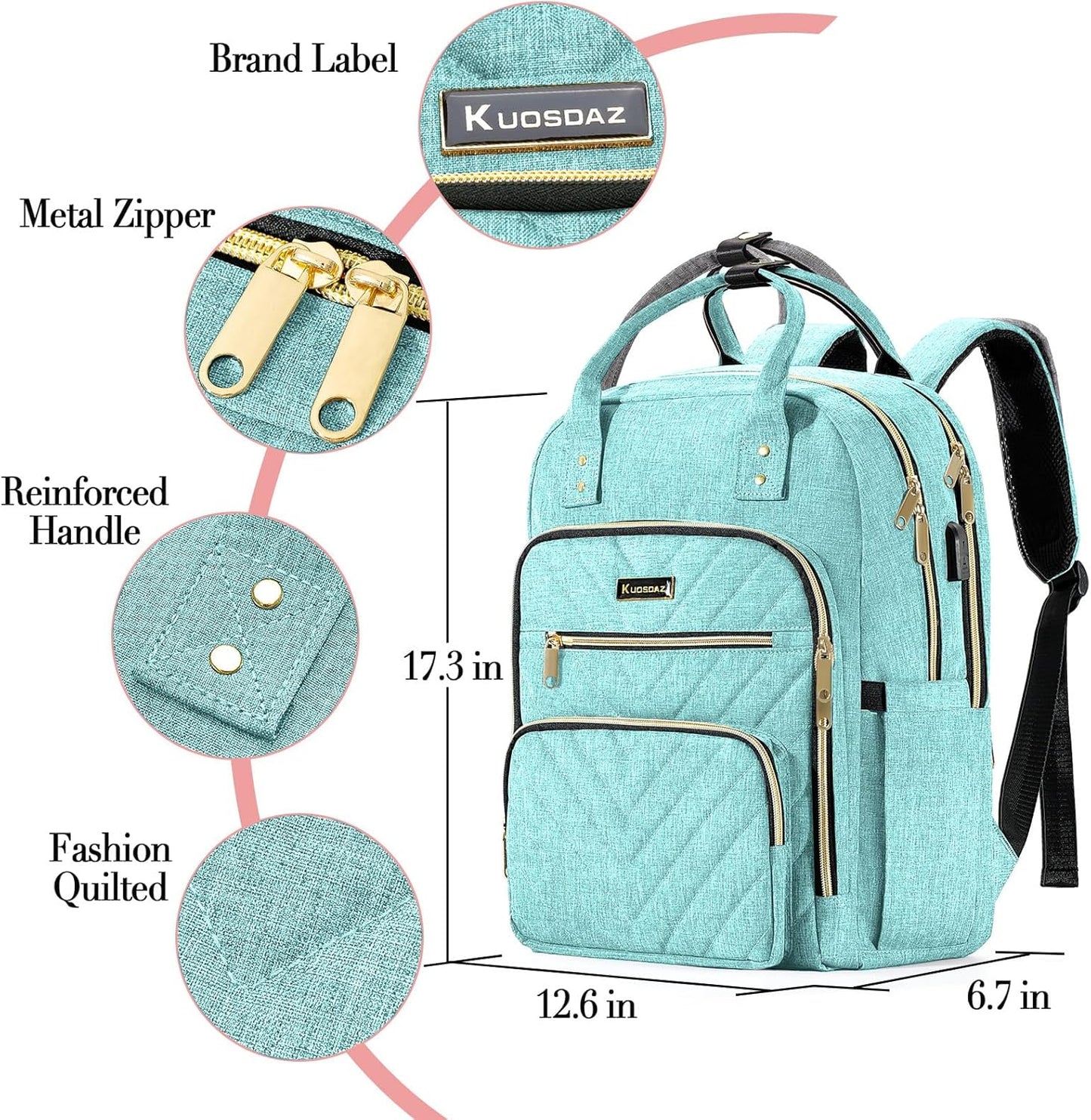 Laptop Backpack for Women, High School Bookbag for Girls with USB Port Charging, 15.6 Inch Water Resistant Computer Bag for Work, Travel College Back Pack Purse Gifts for Student Teacher, Light Green