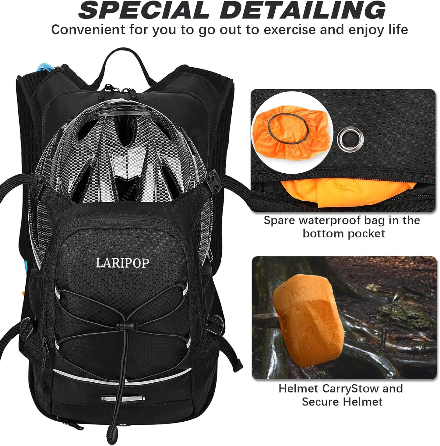 LARIPOP Hydration Backpack, 18L Hiking Backpack with 2L Water Bladder, Lightweight Water Pack for Cycling, Hiking, Biking