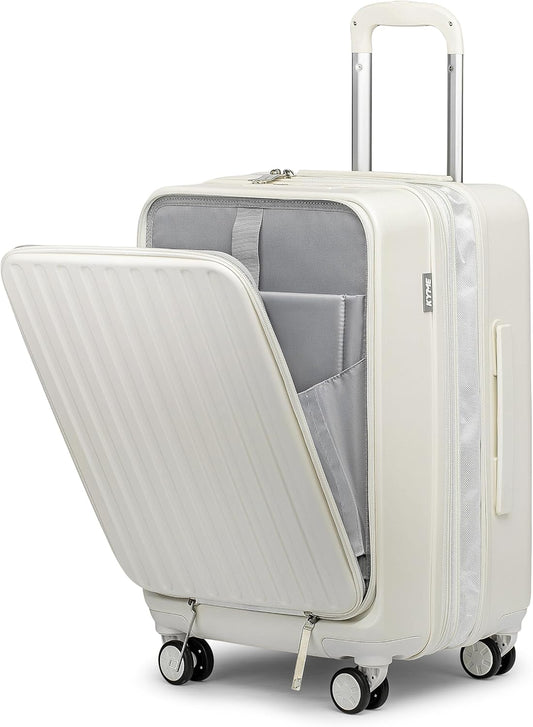 KYME Hardside Carry On Luggage with Laptop Compartment (White, Carry-On 20 Inch)
