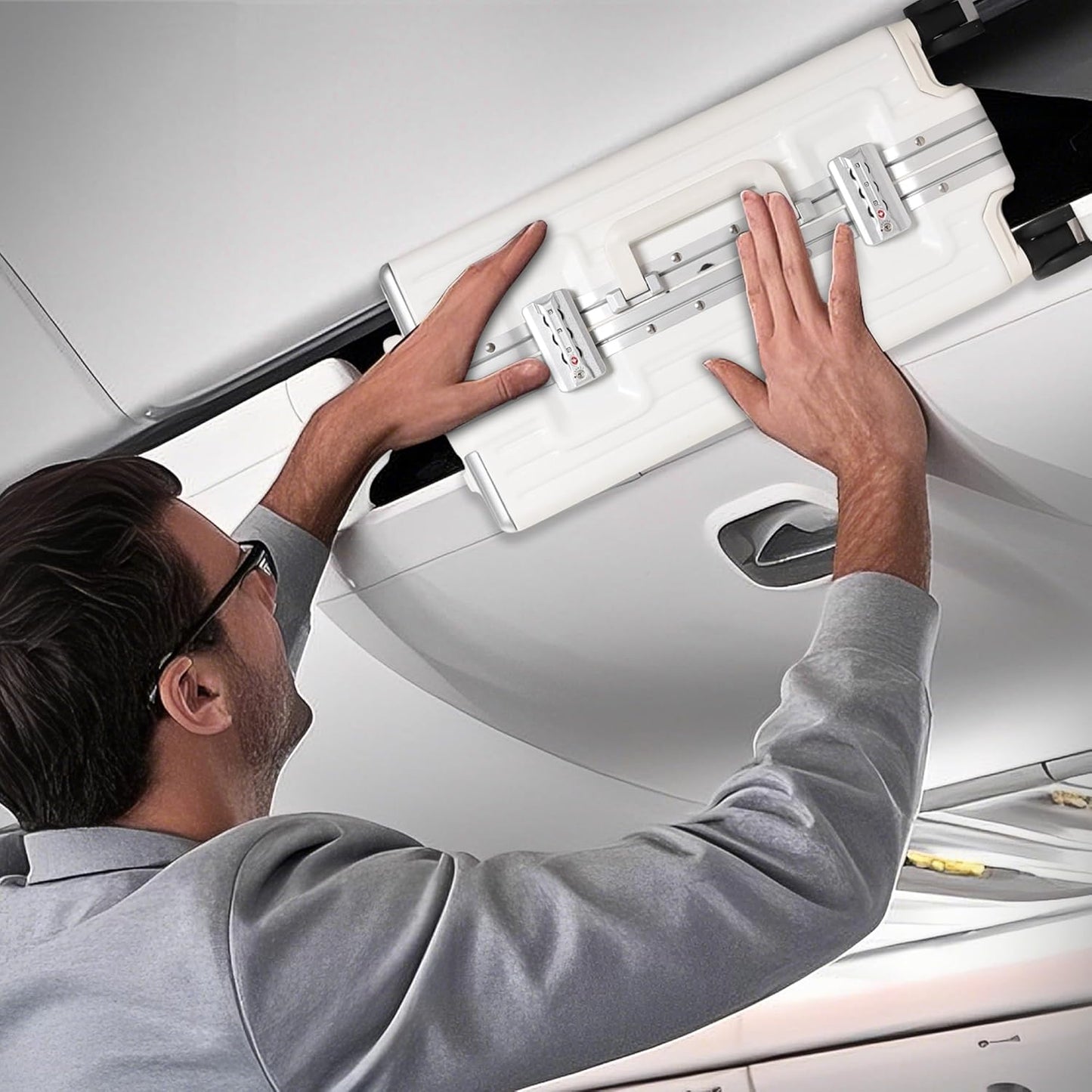 UrbanExplorer 20 Inch Carry On Luggage TSA Approved, Aluminum Frame Zipperless Luggage Carry On with Compartment for Short Trips, ABS+PC Hard Shell Suitcases with Spinner Wheels, White