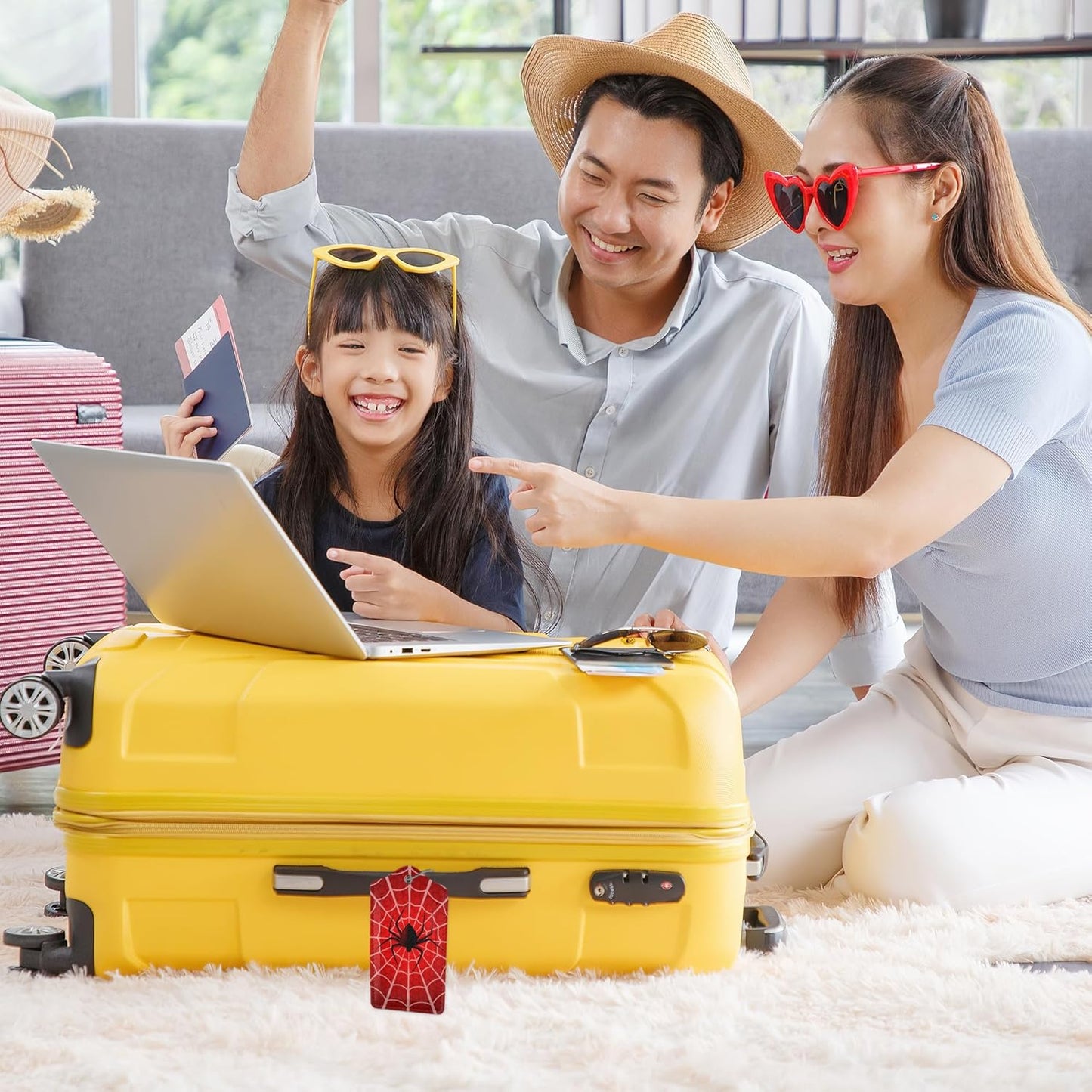 2 Pack Luggage Tags with Spider On Spider Web for Suitcases, Spider Web PU Leather Luggage Tag Accessories Privacy Cover ID Label with Stainless Steel Loop for Travel Bag for Women Girls Teens