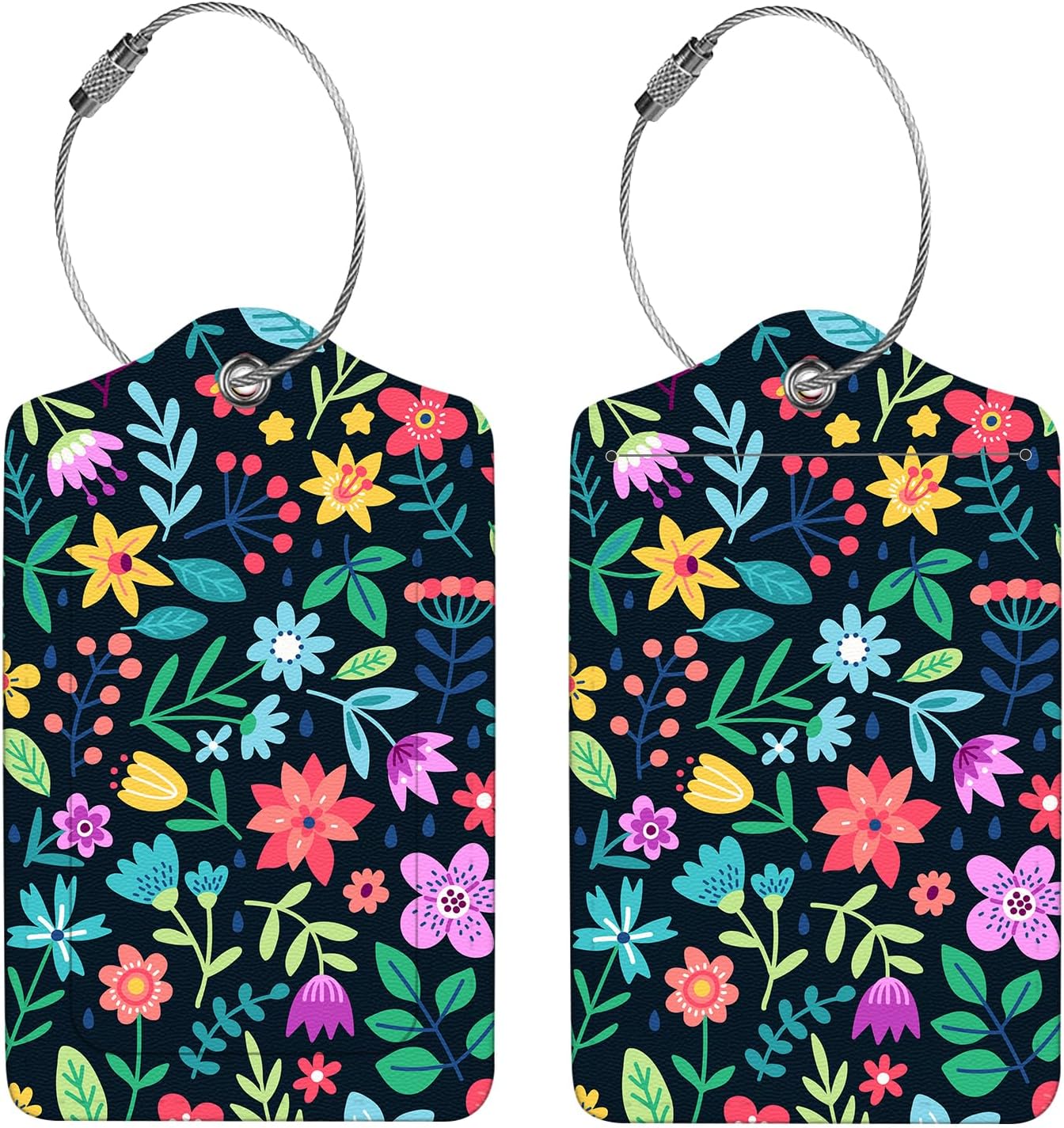 2 Pcs Luggage Tags for Suitcase, Cute Unique PU Leather Travel Bag Tag with Privacy Cover ID Label Address Card and Durable Metal Ring Suitable for Men Women Children Backpack,Crushed Flower