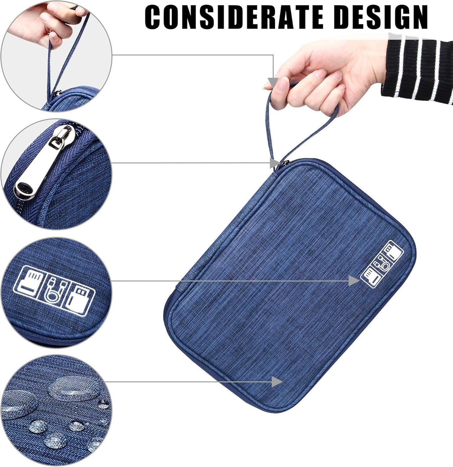 CILLA Travel Cord Organizer Case, Portable Waterproof Storage Bag for Charger, Cord, USB, Power Bank, Earphone, SD Card, Travel Essentials