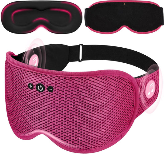 3D Contoured Sleep Mask with Bluetooth Headphones, Eye Masks for Sleep, Sleeping Mask with Ultra-Thin Stereo Speakers for Men, Women, Gifts - Rose Red