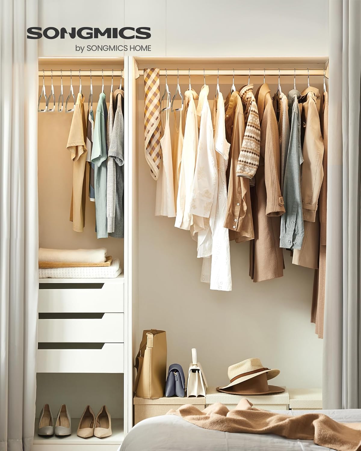 SONGMICS Clothes Hangers, Pack of 30 Plastic Coat Hangers, Space-Saving, White and Dark Gray UCRP050W03