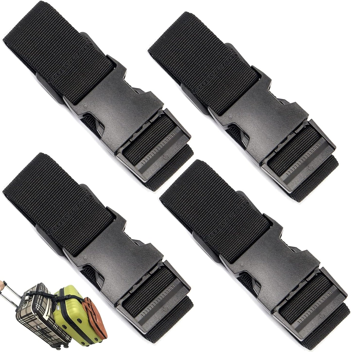 4Pack Luggage Straps Add Bag Luggage Straps to Connect Two Suitcases, Adjustable Luggage Belt Connector for Carry On, Travel Attachment Accessories for Connect Your 3 Luggages, Black
