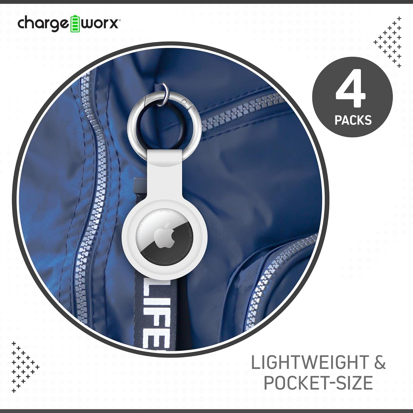 CHARGEWORX Air Tag Holder 4-Pack – Silicone Protective Keychain Holders for Apple Air Tags