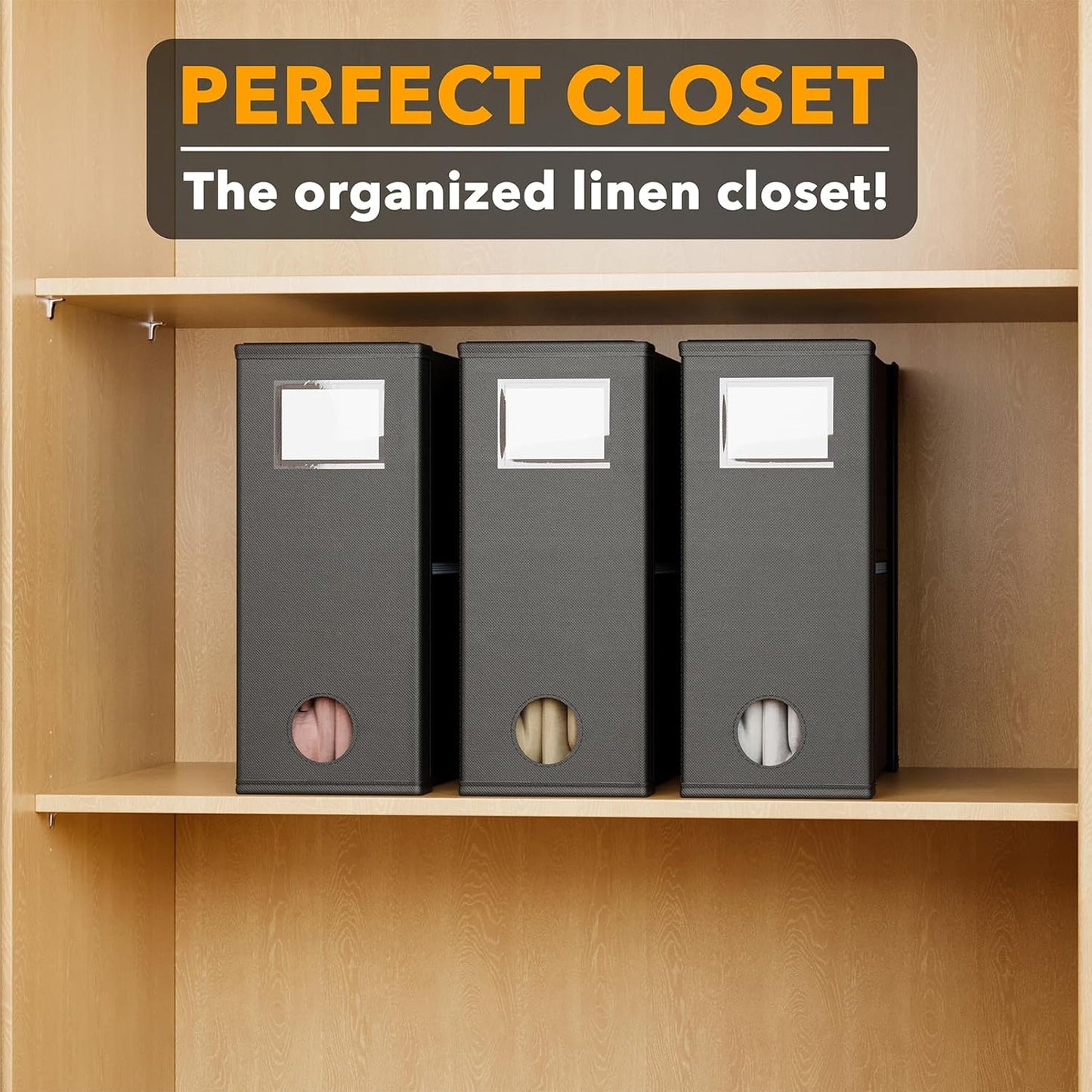 SpaceAid 3 Pack Bed Sheet Organizers and Storage, Foldable Organizer for Linen Closet, Set Folder Keeper With Window XL (Queen & King Size) Bedding Container (Black)