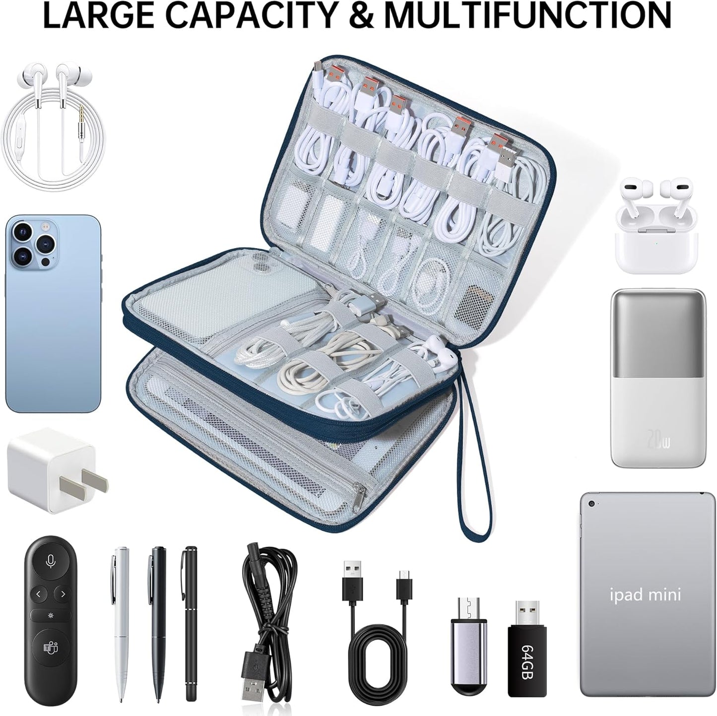 CILLA Electronics Organizer Travel, Travel Cord Organizer Case, Compact Electronics Accessories Bag for Cable, Cord, Charger, Phone