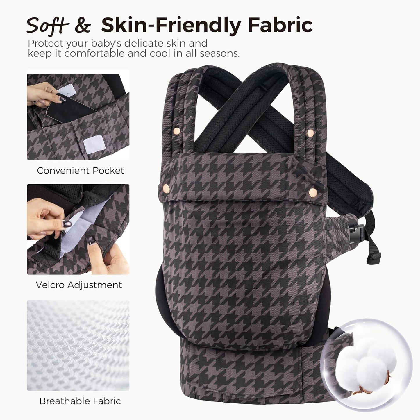 Baby Carrier Newborn to Toddler- Ergonomic,Cozy and Lightweight Infant Carrier for 7-40lbs,3 Carry Positions Newborn Carrier,Gray