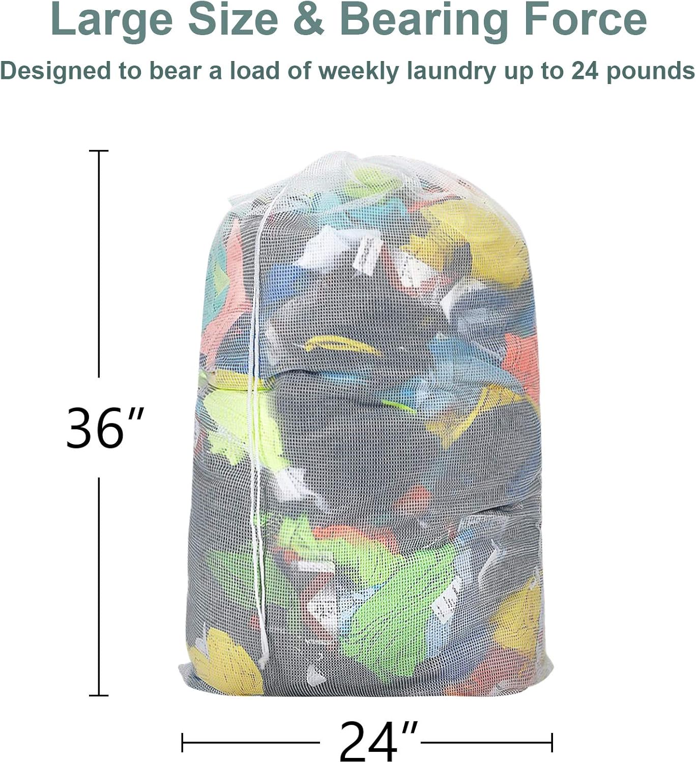 Laundry Bags, Mesh Heavy Duty 24" x 36" with Drawstring Closure, 3-Pack, White