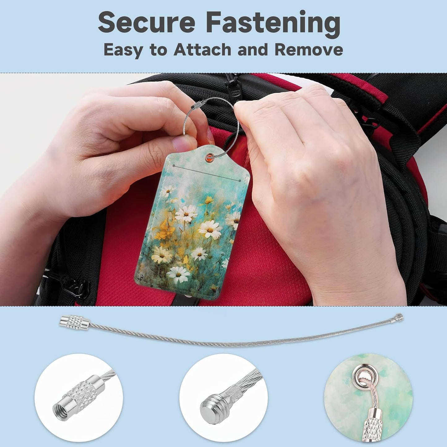 2 Pack Luggage Tag for Suitcase, Vintage Wild Flowers Leather Bag Tags Identifiers Privacy Cover ID Label with Durable Steel Loop for Women Men Kids Girls Travel