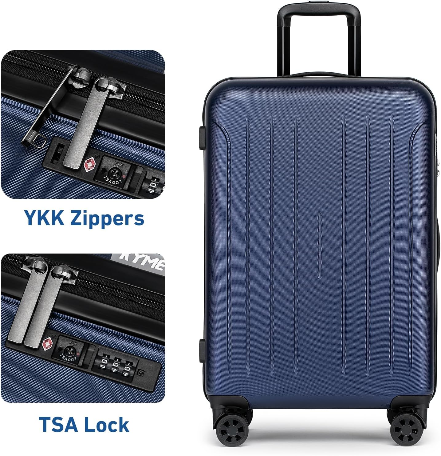 KYME Suitcase Hardshell With Double Spinner Wheels, PC+ABS TSA Lock Travel Luggage (Navy Blue, 2Pcs Set(20"/24"))