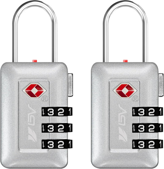 BV TSA Accepted Luggage Travel Lock, Set-Your-Own Combination Lock for School Gym Locker, Luggage Suitcase Baggage Locks, Filing Cabinets, Toolbox, Case (Silver, 2 Pack)