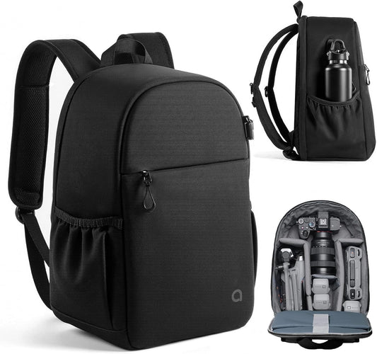 llano Compact Camera Backpack for DSLR/SLR/Mirrorless,Photography Bag with Laptop Slot (for 14" MacBook) & Tripod Holder, Ideal for Travel & Outdoor (for Canon, Nikon, Sony), Small, Black,10L Capacity
