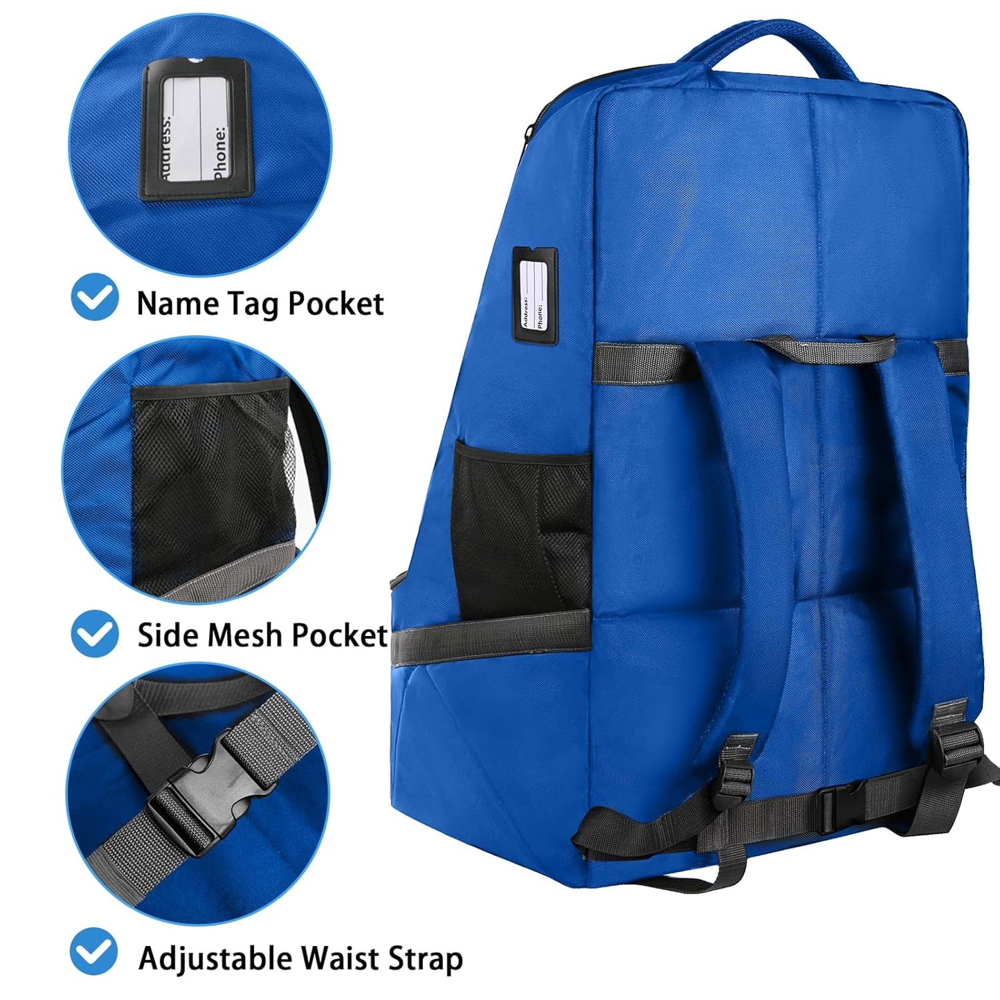 YOREPEK Car Seat Travel Bag, Padded Car Seats Backpack for Air Travel, Heavy Duty Carseat Travel Bag for Airplane, Airport Gate Check Bag (Blue)