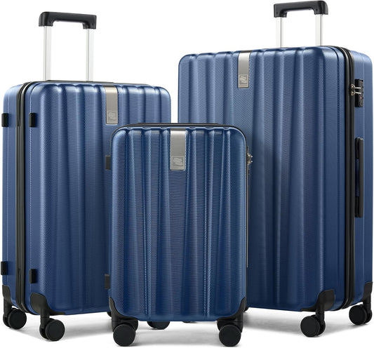 Hanke Luggage Sets 3 piece Carry On Luggage with Wheels PC Hard Shell Suitcases Lightweight Checked Travel Luggage Large Travel Suitcase Woman Men 20/24/29 Inch(Dark Blue)