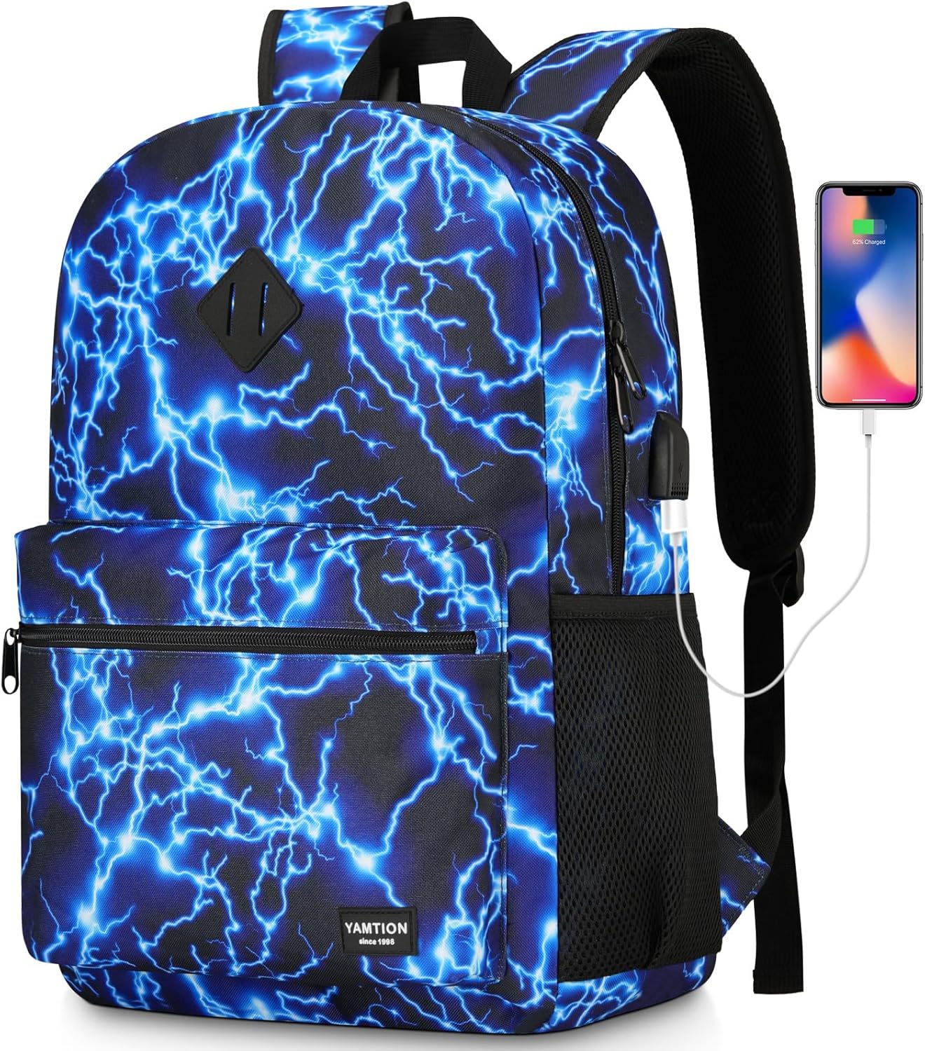 17.3 Inch School Backpack,Lightweight Bookbag Men and Teen Boy Back Pack with USB Charging Port for High School College