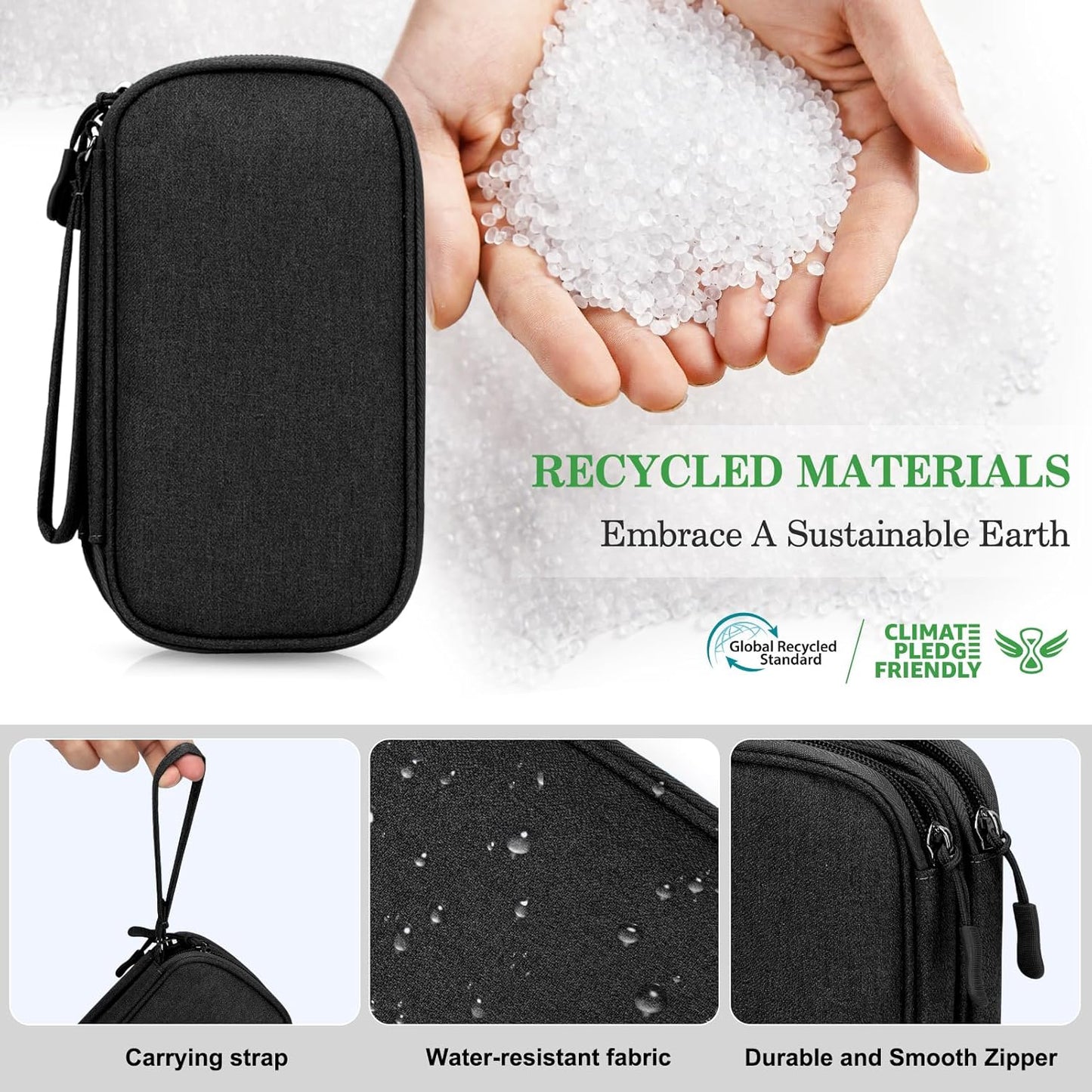 FYY Electronic Organizer, Large Travel Cable Organizer Bag Pouch Electronic Accessories Carry Case Portable Waterproof Double Layers All-in-One Storage Bag for Cable, Cord, Charger, Phone, Black