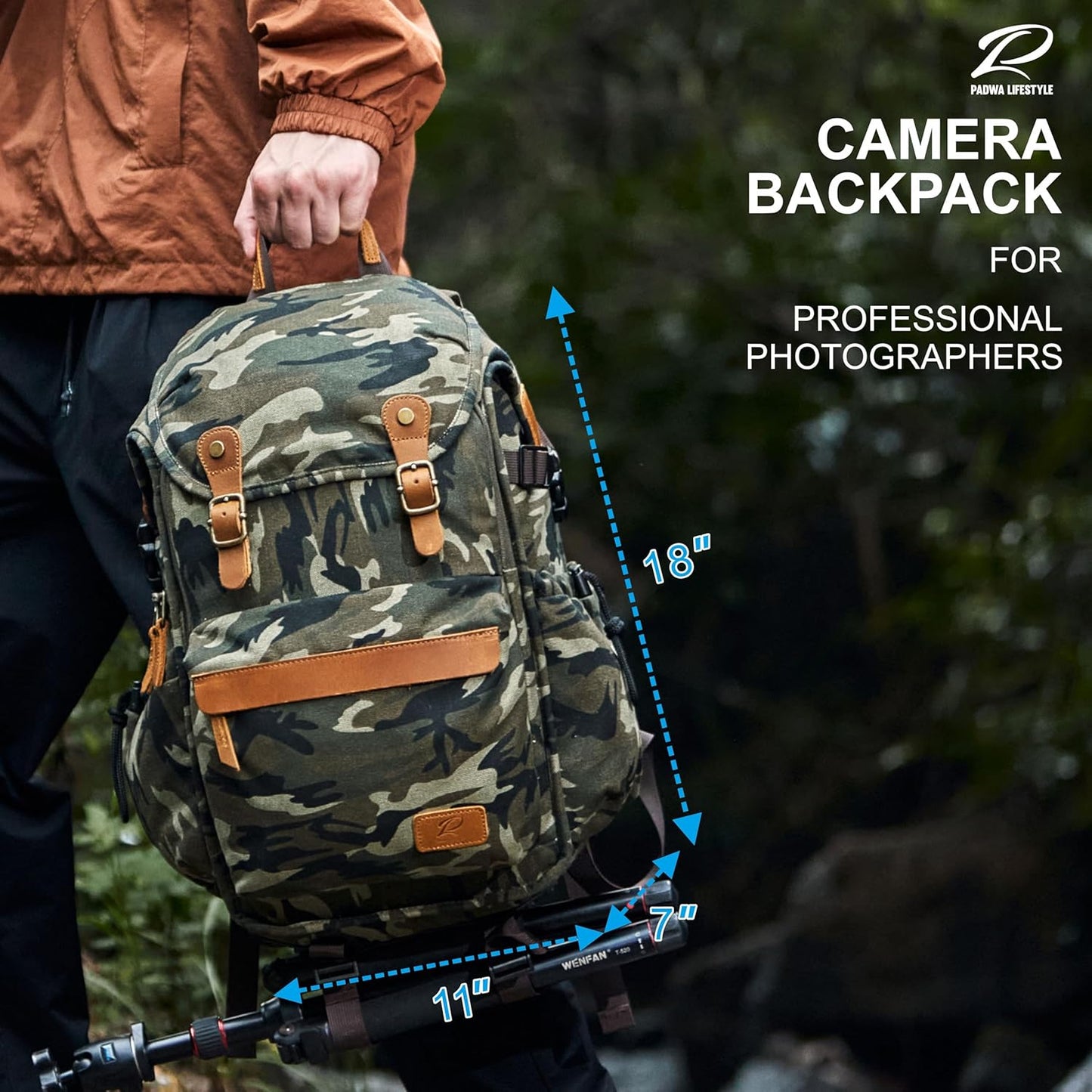 Padwa Lifestyle Camouflage Camera Backpack - Professional DSLR & UAV Camera Bag,Anti Theft Canvas Camera Backpack with Rain Cover,Large Capacity Photography Travel Camera Bag with Multi Compartments