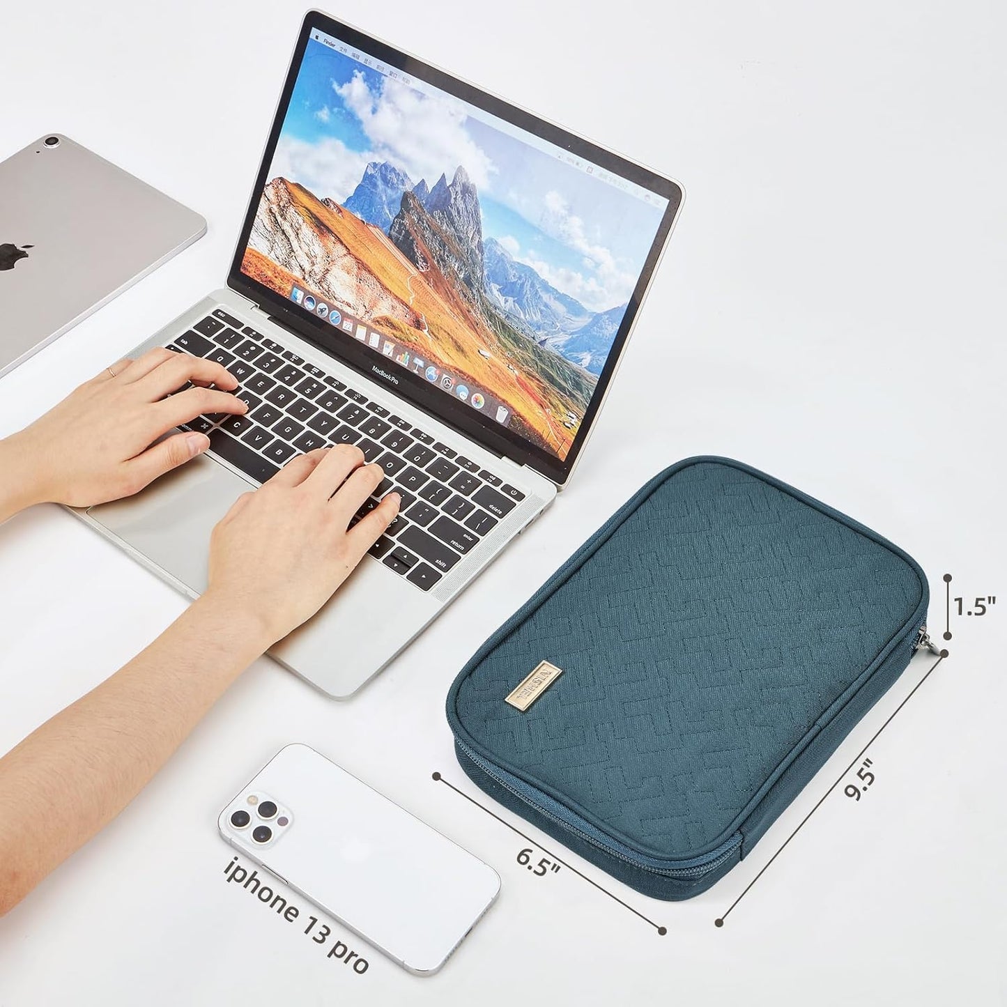 NISHEL Travel Cord Organizer Case, Tech Electronic Bag, Essentials for Charger, Cable, Phone, Hard Drive, USB, SD Card, Lake-Blue