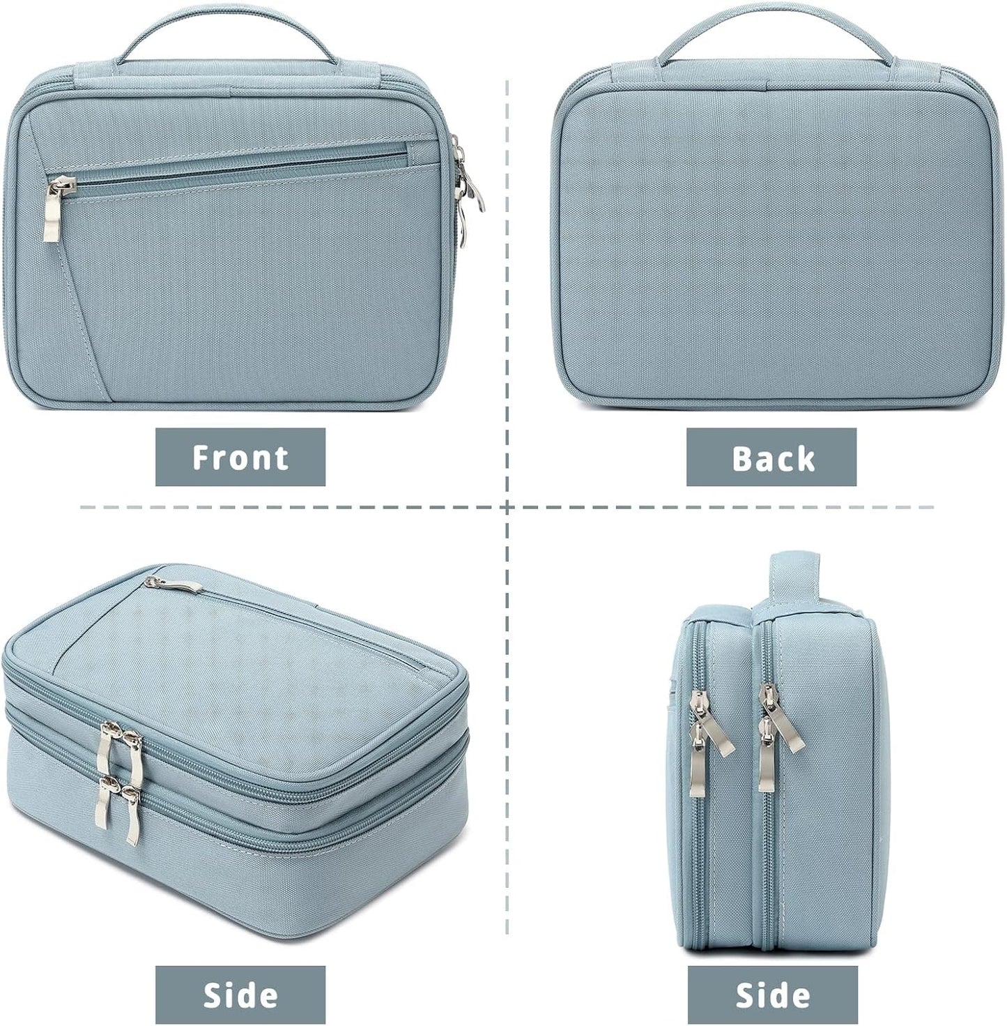 mygreen Electronics Travel Organizer, Watreproof Electronic Accessories Case Portable Double Layer Cable Storage Bag for Cord, Charger, Flash Drive, Phone, Ipad Mini, SD Card, Gifts for Him Grey Blue