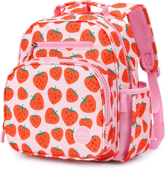 mibasies Toddler Backpack for Girls 2-4: Cute Kids Backpacks for Girls - Preschool Kindergarten Backpack - Strawberry Pink