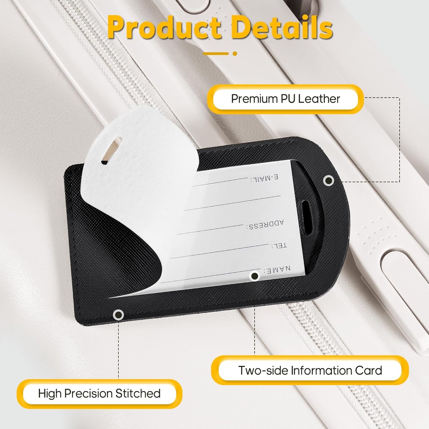 3 Pack Luggage Tags for Suitcases, TSA Approved Bag Tags, Baggage Tags with Privacy Protection, Travel Essentials Luggage Accessories, Black & Brown