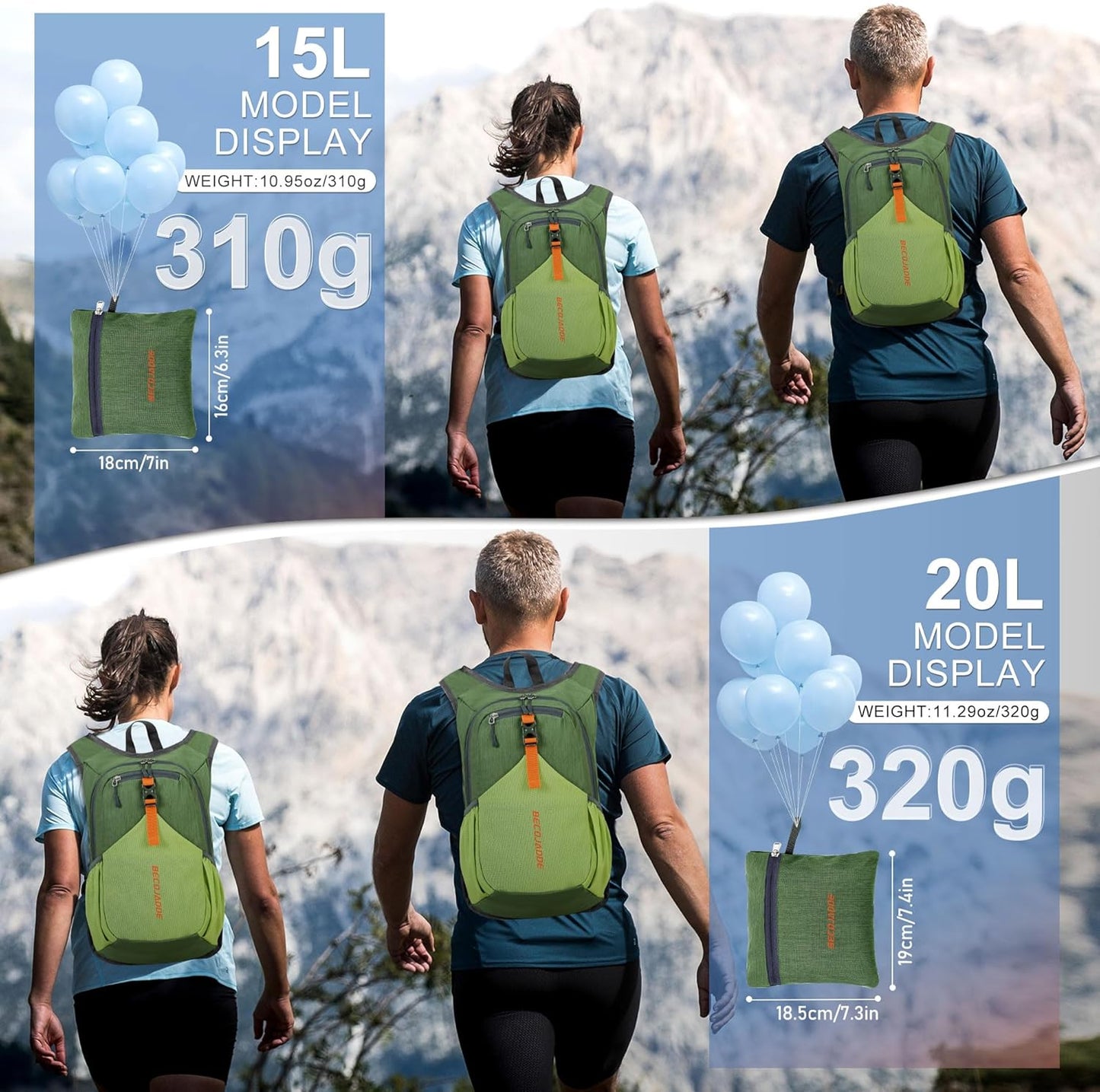 20L Small Hiking Backpack for Men Women Foldable Packable Back Pack Ultralight Hiking Daypack for Travel Camping Outdoor, Olive Green