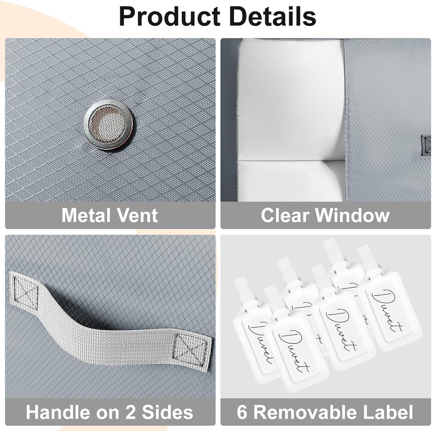 Comforter Storage Bag - Extra Large Capacity Blanket Storage Bags 3-Layer Ultra Space Saving Self Compression Organizer, Washable Compression Bags for Storage Comforter Blanket, 6-Pack, Grey