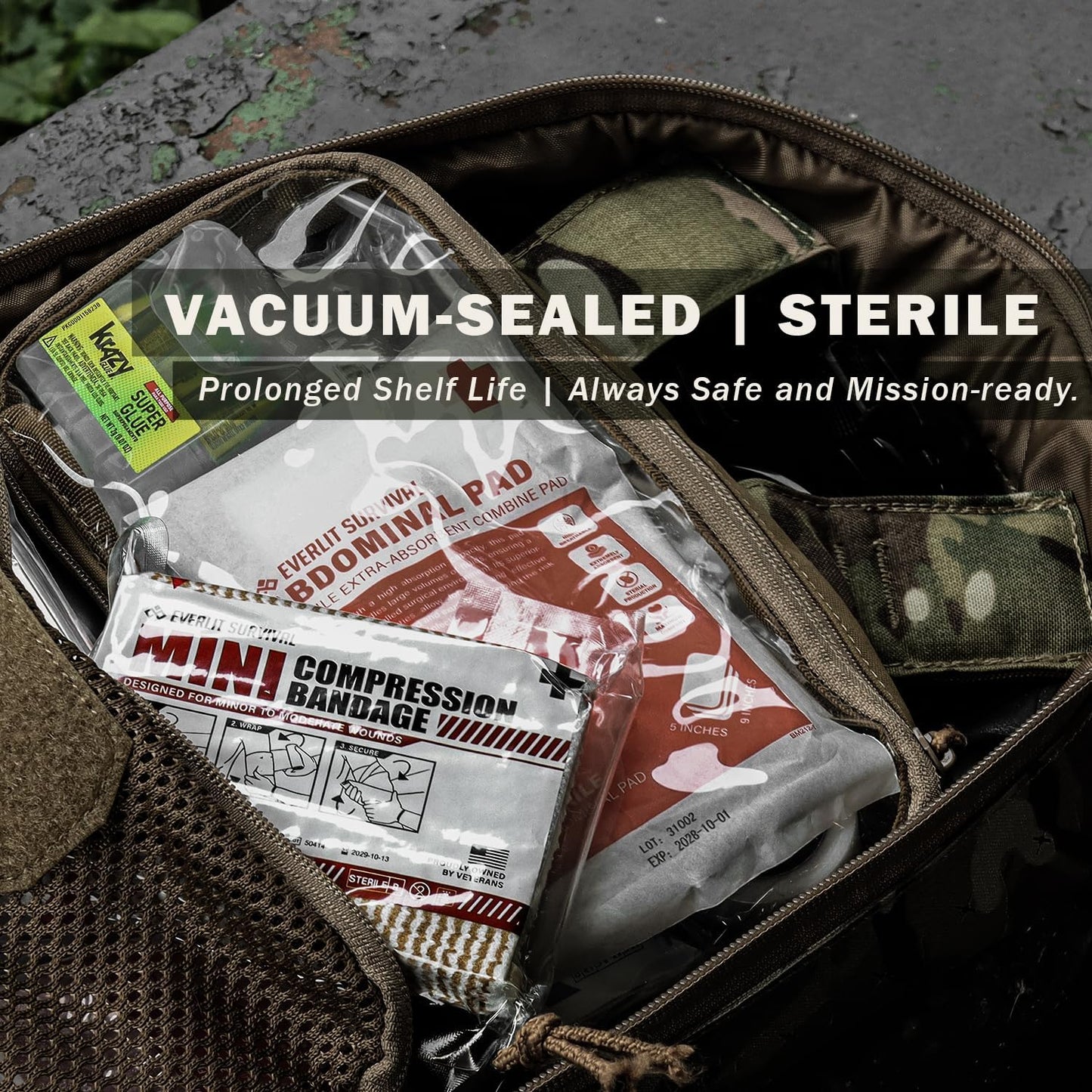 EVERLIT Mini 4 x 6 Inch Emergency Bandage Compression Trauma Pressure Wound Dressing Sterile Vacuum-Sealed for Bleeding Control, Gun Shot, Medical Kit, First Aid IFAK (10)