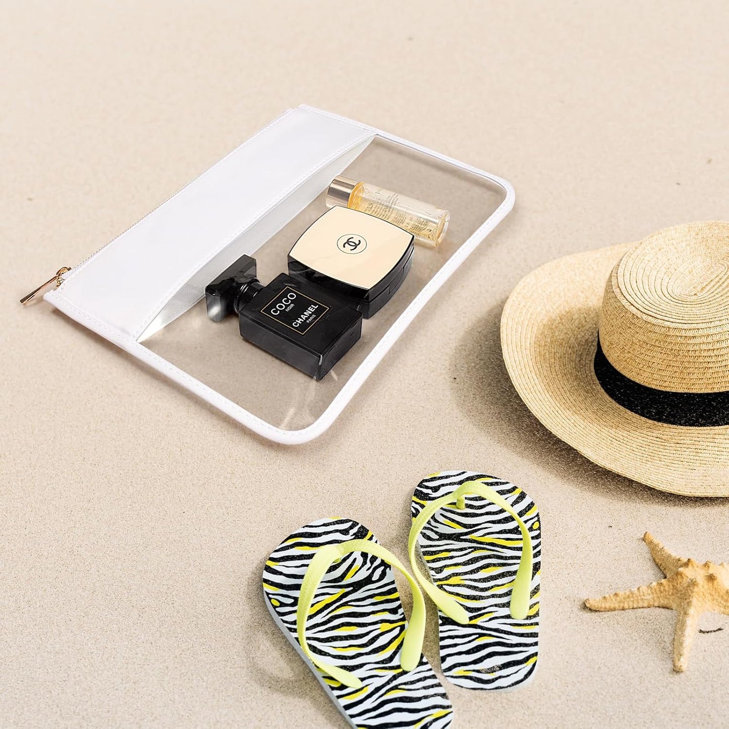 LETGO Clear Makeup Bag Pouch for Travel with Zipper,Clear Cosmetic Bag for Women Waterproof Snacks Bag Stadium Purse Toiletry Bag Bogg Bag Accessories (0-White)