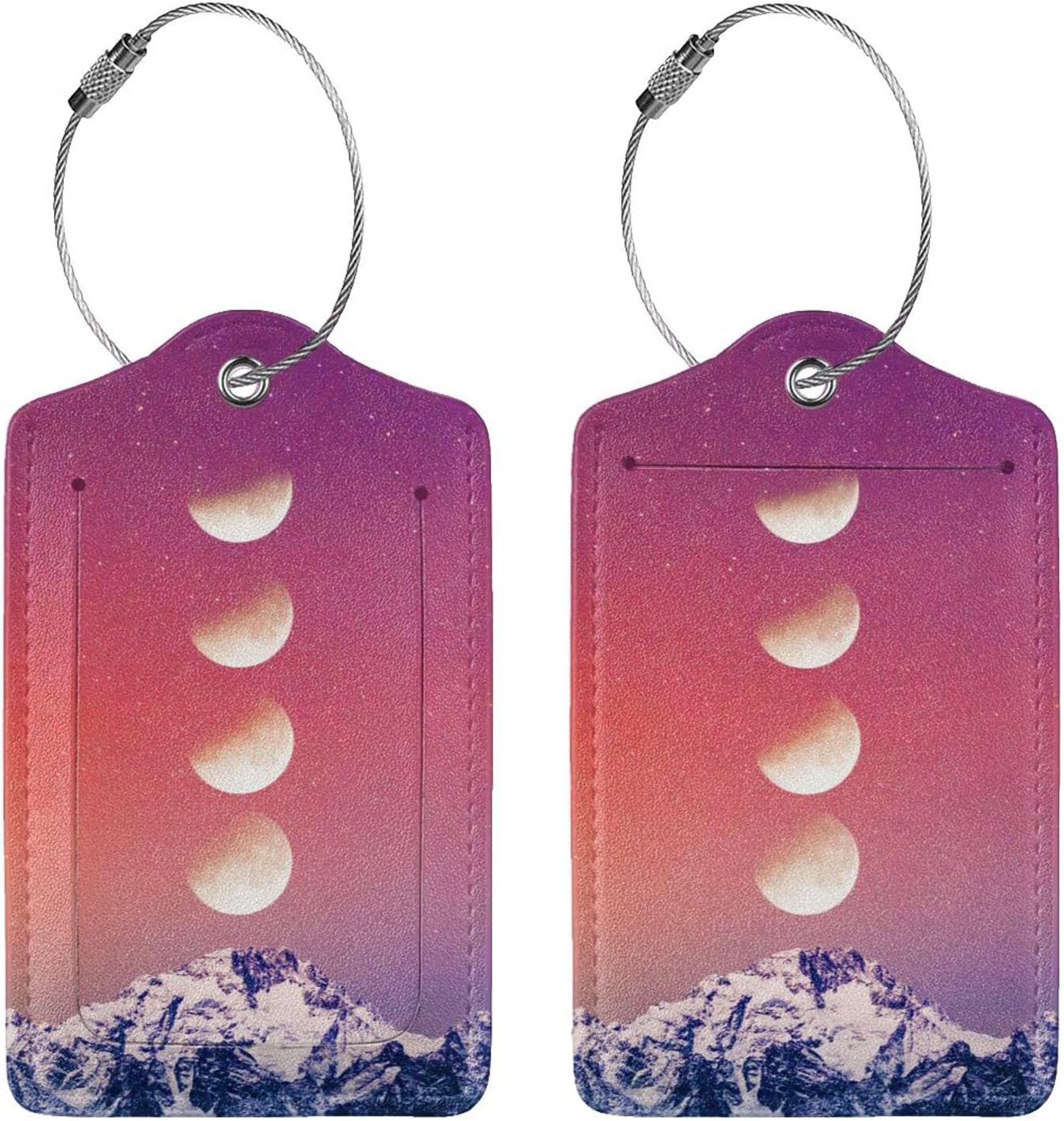 2 Pack Luggage Tag for Suitcase, Cute Unique Leather Suitcase Tags Identifiers with Privacy Name Address Labels & Durable Steel Loop for Women Men Travel