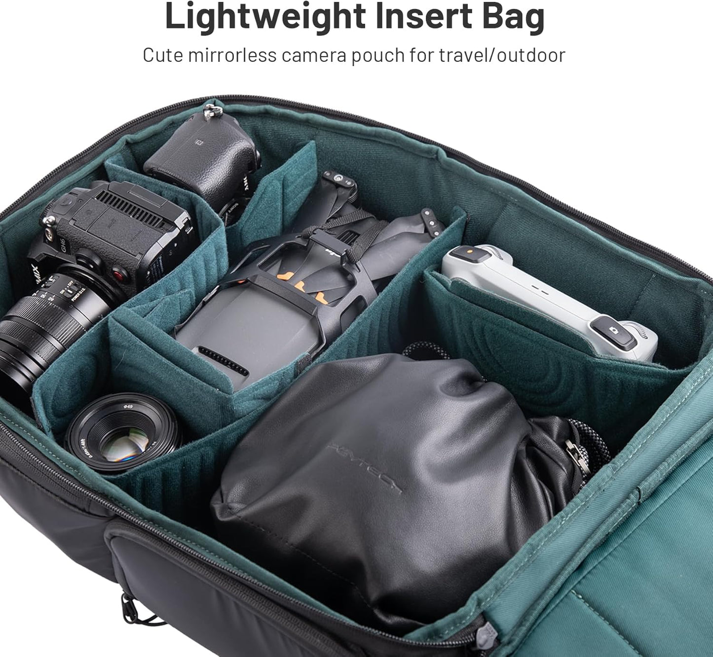 PGYTECH OneGo Drawstring Small Camera Bag, Leather Soft Camera Pouch compatible with Mirrorless Cameras/Nikon/Canon/Sony/Fuji Camera Case