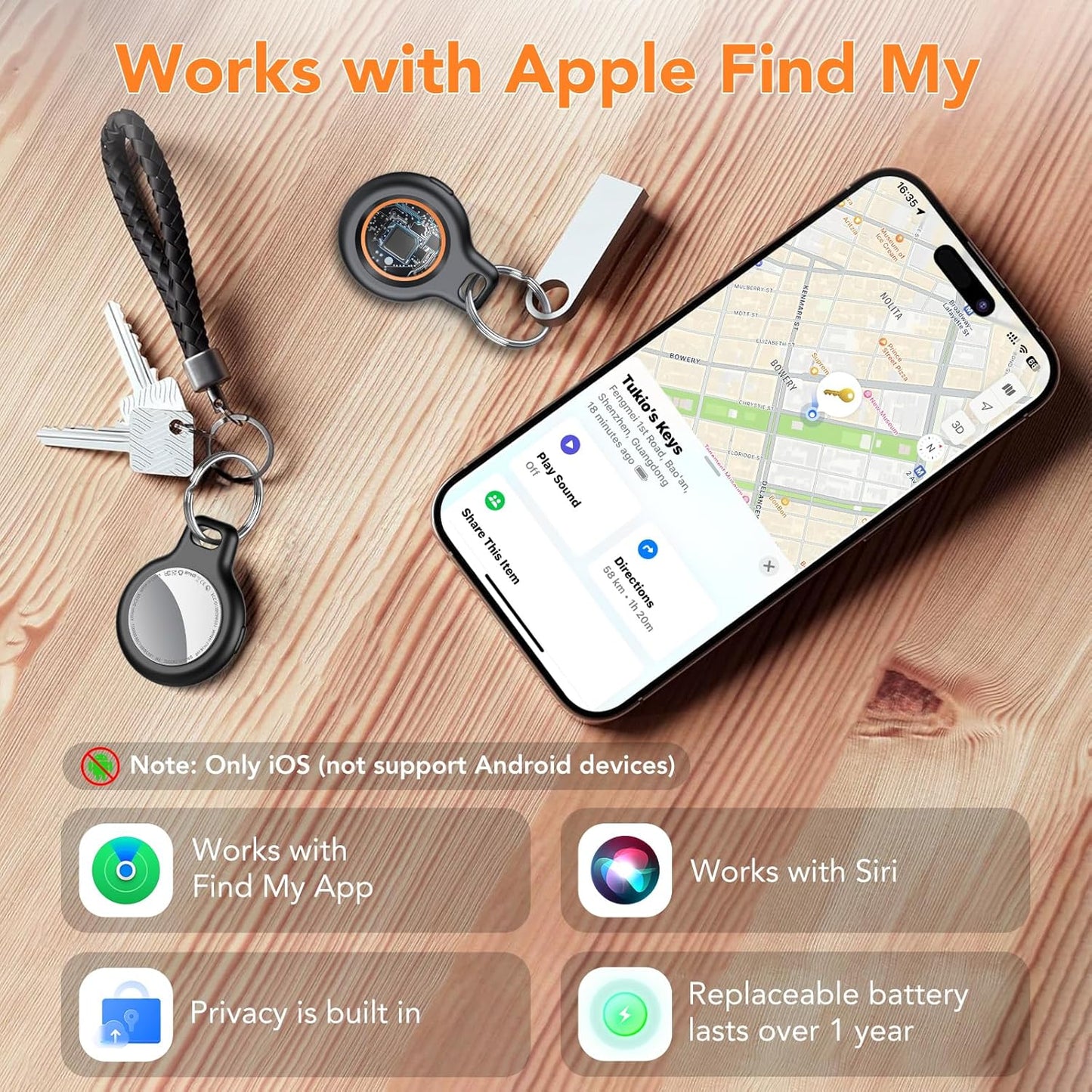 2025 New [Apple MFi Certified] (iOS Only) Air Tracker Tag-4 Pack, Bluetooth Tracker for Apple Find My, Replaceable Battery, Key Finder and Item Locator Smart Tag for Keys, Bags, Luggage, Pet, (Orange)
