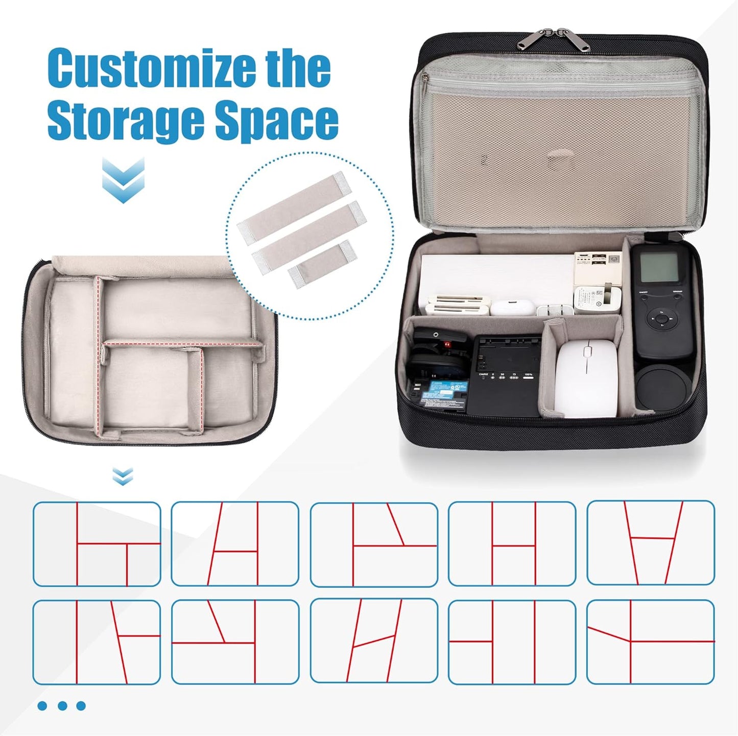 SELLYFELLY Electronics Travel Organizer, Double Layer Cable Organizer Bag Watreproof Electronics Accessories Storage Bag for Cord, Charger, Phone, Power Bank, Hard Drive