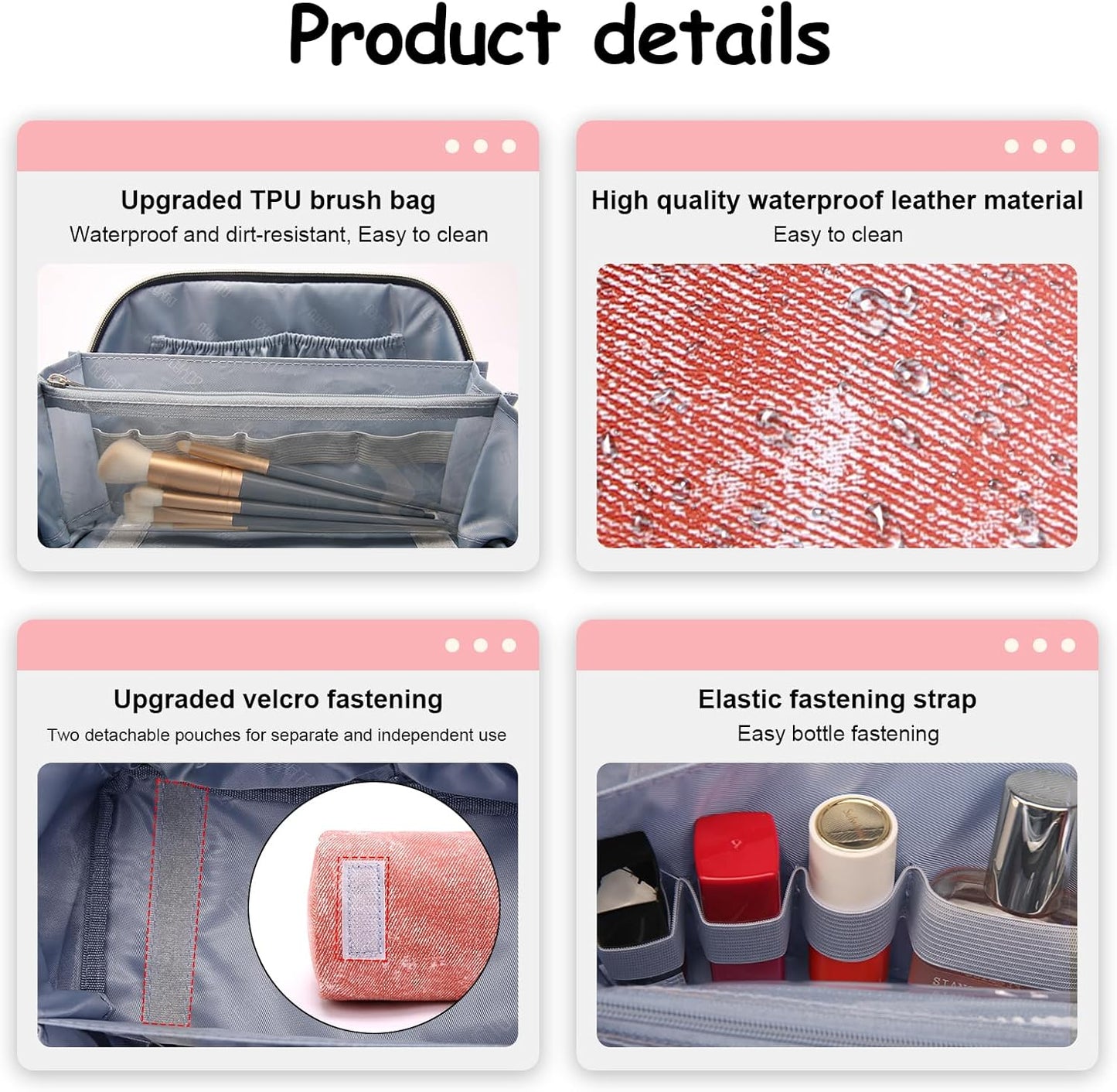 Travel Makeup Bag Cosmetic Bags for Women: 3 Sets Large Capacity Make up Bag - Portable Toiletry Bags with Handle for Women(05-Rosy Red)