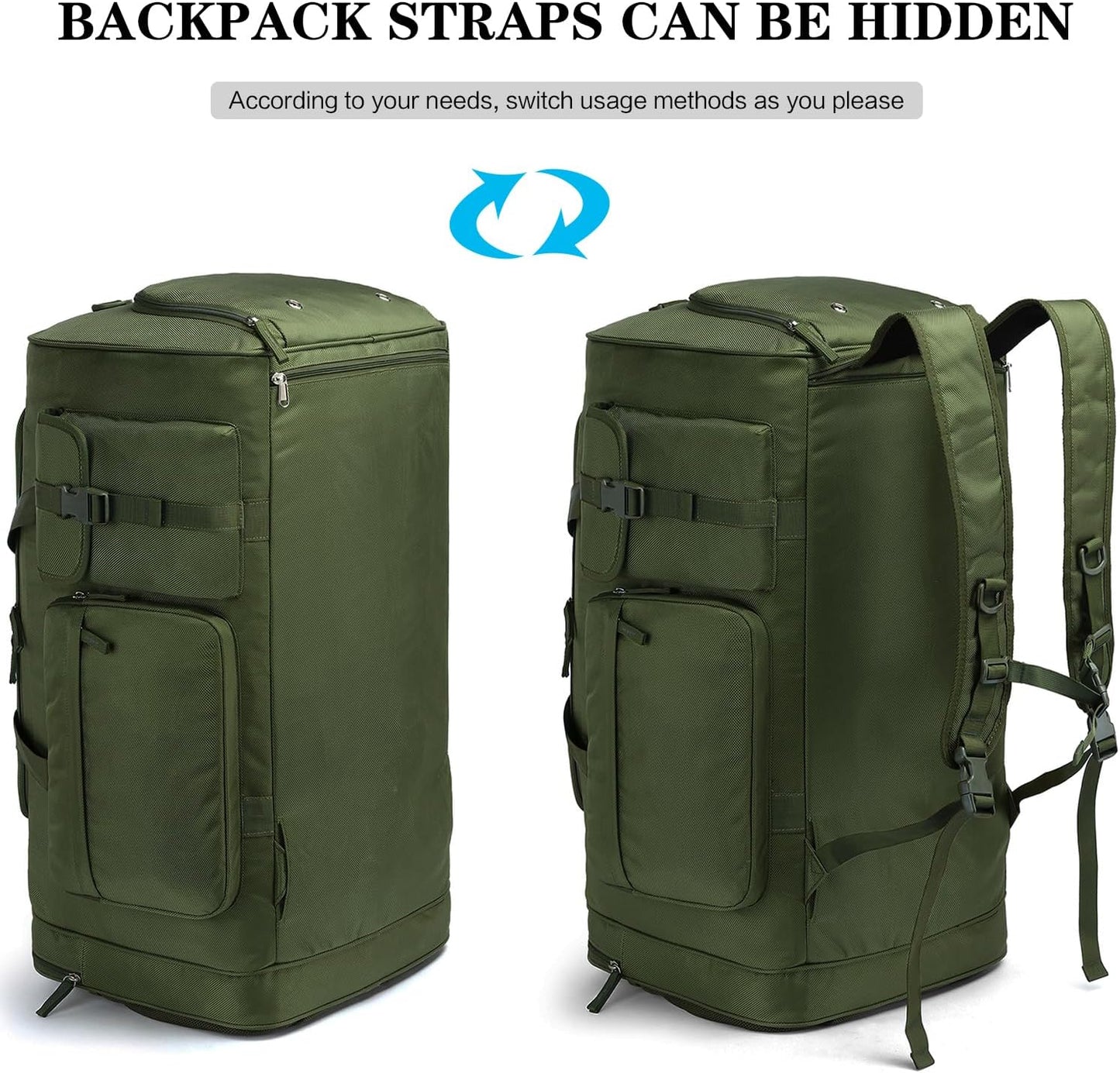 Lyweem Large Duffle Bag Backpack for Travel, 70L Heavy Duty Gym Duffel Bag with Shoes Compartment for Men & Women, Weekender Overnight Sports Backpack for Traveling