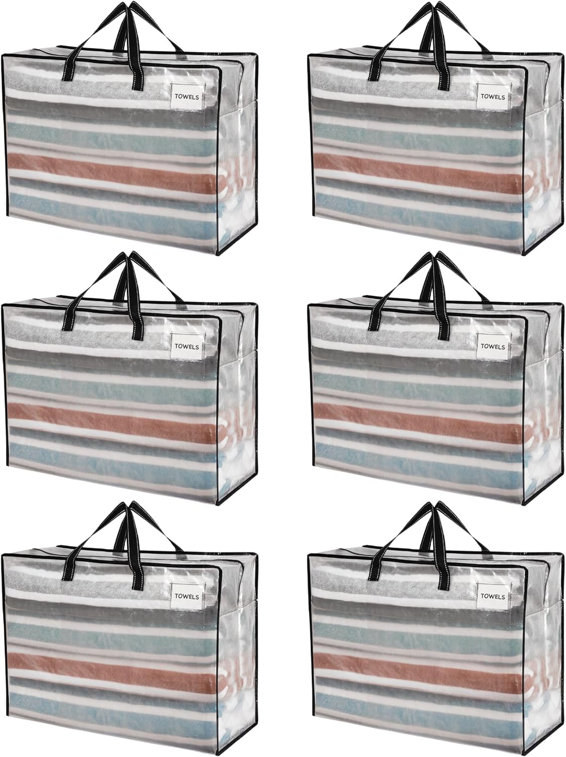 VENO 6 Pack Heavy Duty Moving Bags, Storage Bags, Packing Supplies, Top Zipper, Storage Totes for Camping, Clothes, Bedding, Comforters, Pillows (27 Gallon Clear, 6 Pack)