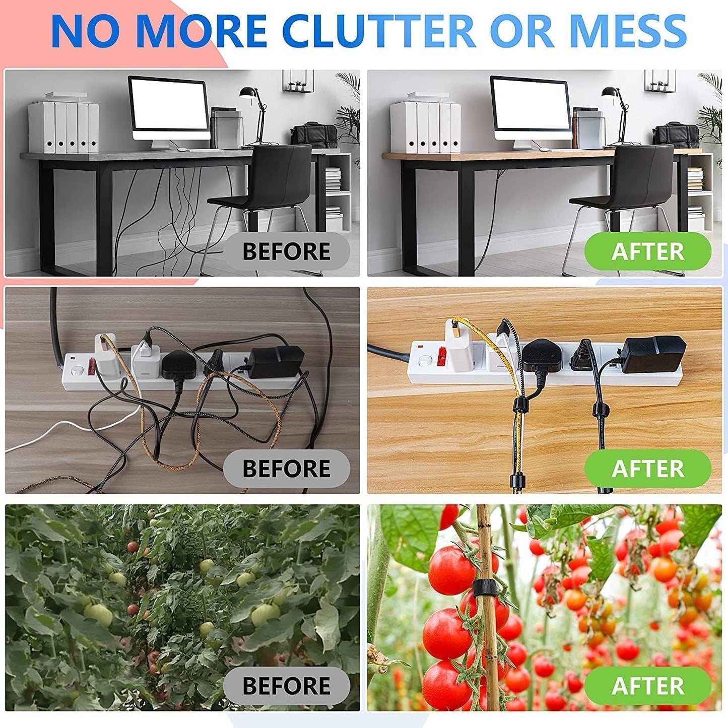 100 x Colourful Reusable Cable Ties, Cable Straps, Adjustable Cable Ties, Strong Hook and Loop Cable Straps with Buckle for TV Cables, PC Cables and Desk Organisation