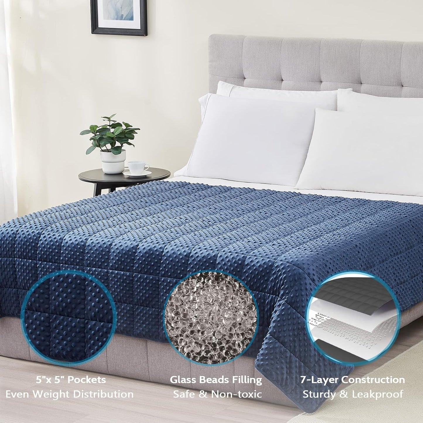 L'AGRATY Weighted Blanket for Adult - 48"x72" 15lbs Minky Dots Heavy Blanket with Glass Beads: Soft Breathable for All-Season Summer Fall Winter Thick Comfort for Sleeping