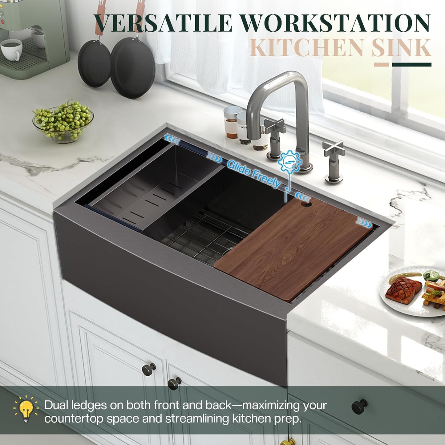 36-Inch Undermount Kitchen Sink Workstation, 16 Gauge Stainless Steel Double Bowl Kitchen Sink with Cutting Board, Drying Rack, Roll-Up Rack and Drain Assembly