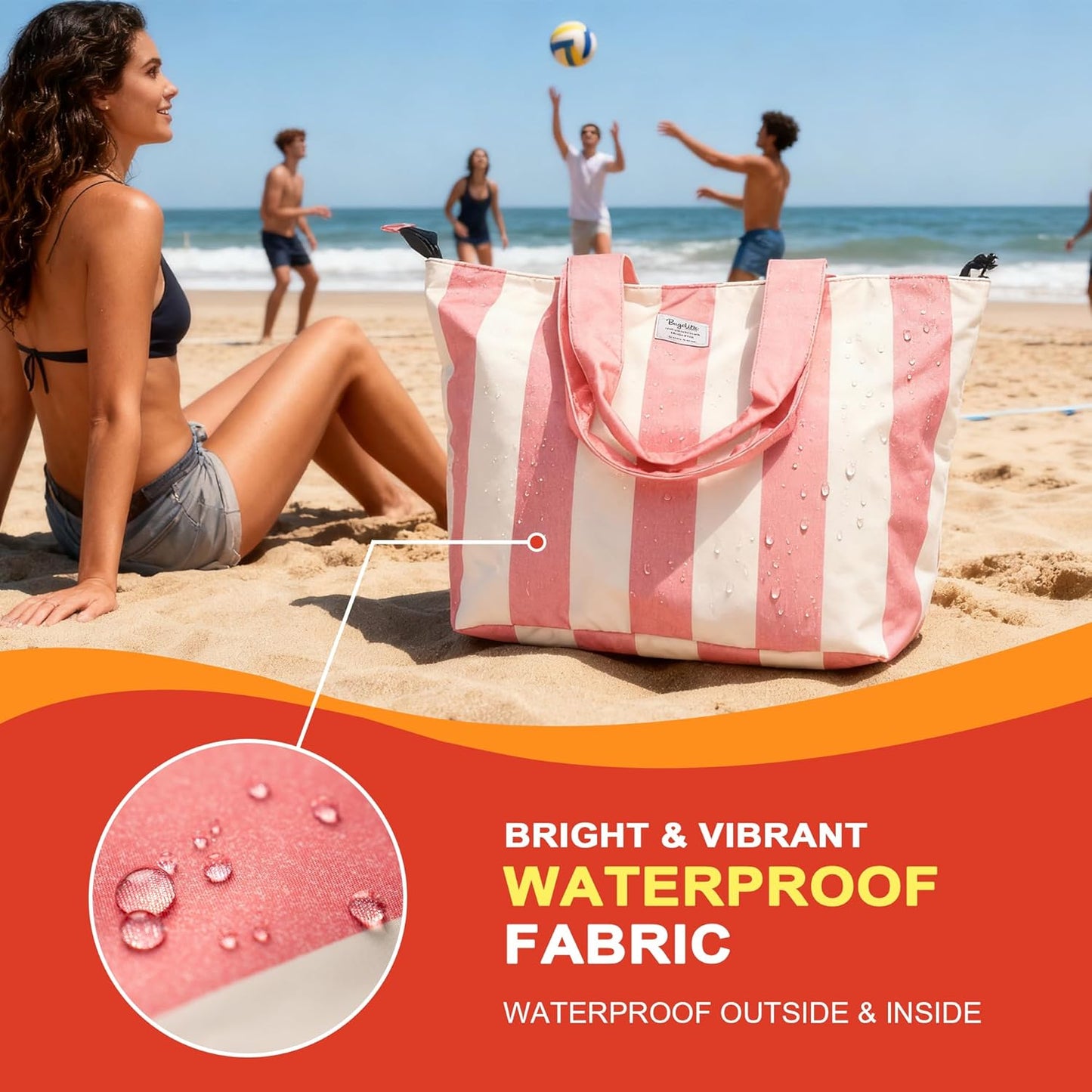 Beach Bags Waterproof Sandproof, XL Large Pool Tote Bag for Women