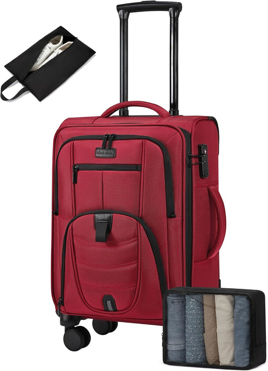 LOVEVOOK Carry On Luggage Airline Approved, Suitcases with Spinner Wheels, Softside Carry-on Luggage with TSA Lock for Women Business Trip, Lightweight Large Capacity Luggage for Travel, Burgundy Red