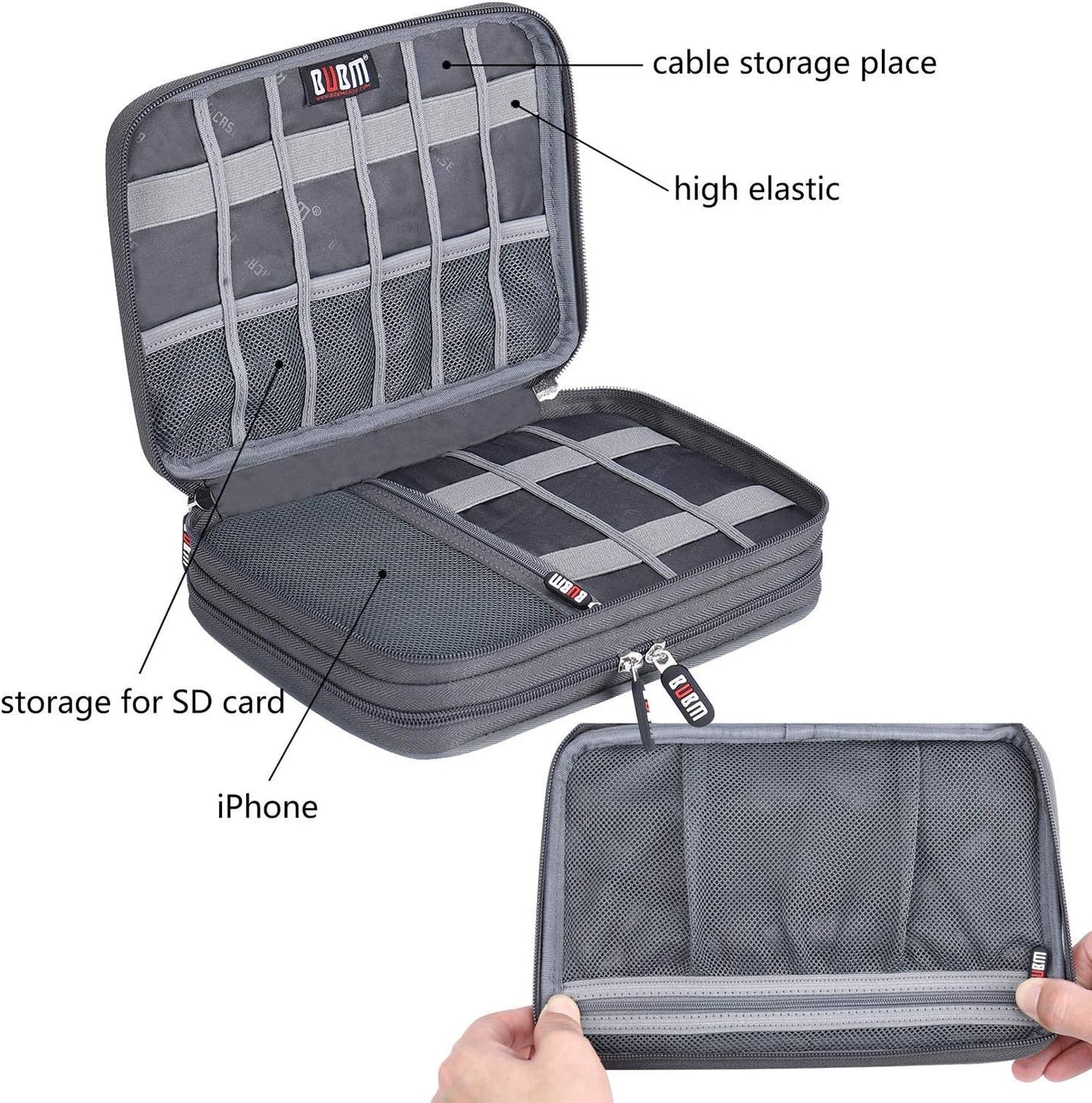 Electronic Cable Organizer Bag - Portable Travel Double Layers Electronic Digital Accessories Storage Pouch Bags for SD Card Case, USB Flash Drive,Charging Cords, USB Charger, Mini Tablet