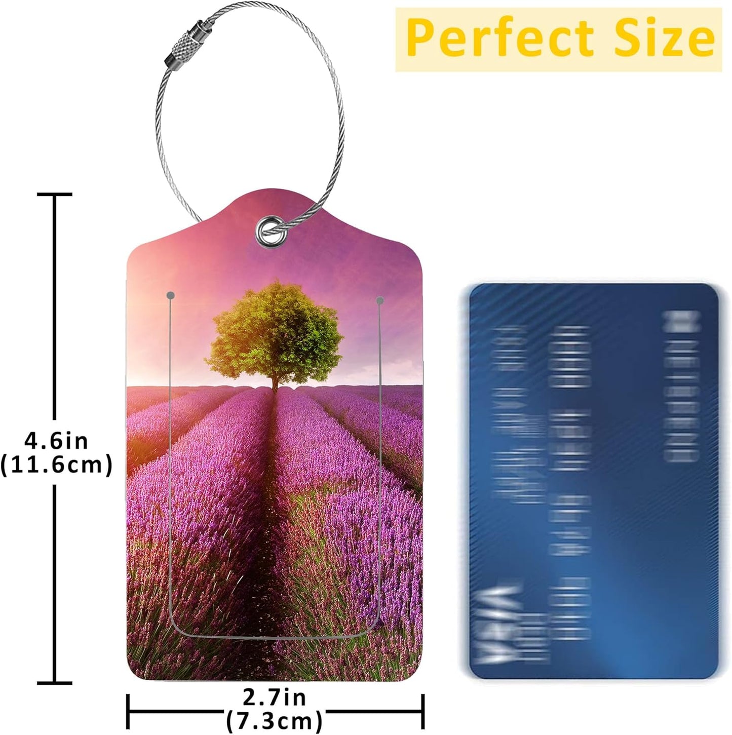 2 Pack Luggage Tags for Suitcases,Stunning Lavender Field Luggage Tag,PU Leather Id Label Luggage Tags with Stainless Steel Loop and Privacy Cover for Women Men Teens Travel