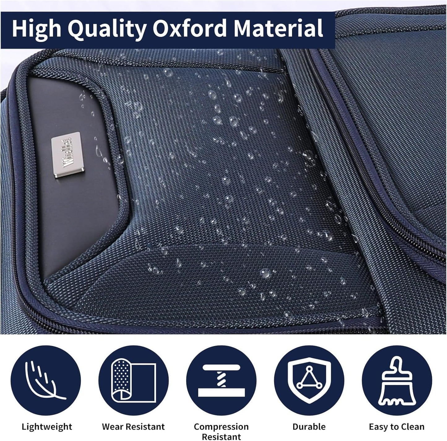 3-Piece Softside Expandable Luggage Set with Front Open Pocket, Lightweight and Durable Oxford Fabric Suitcase Set with TSA Lock (Blue, 20in/24in/28in)