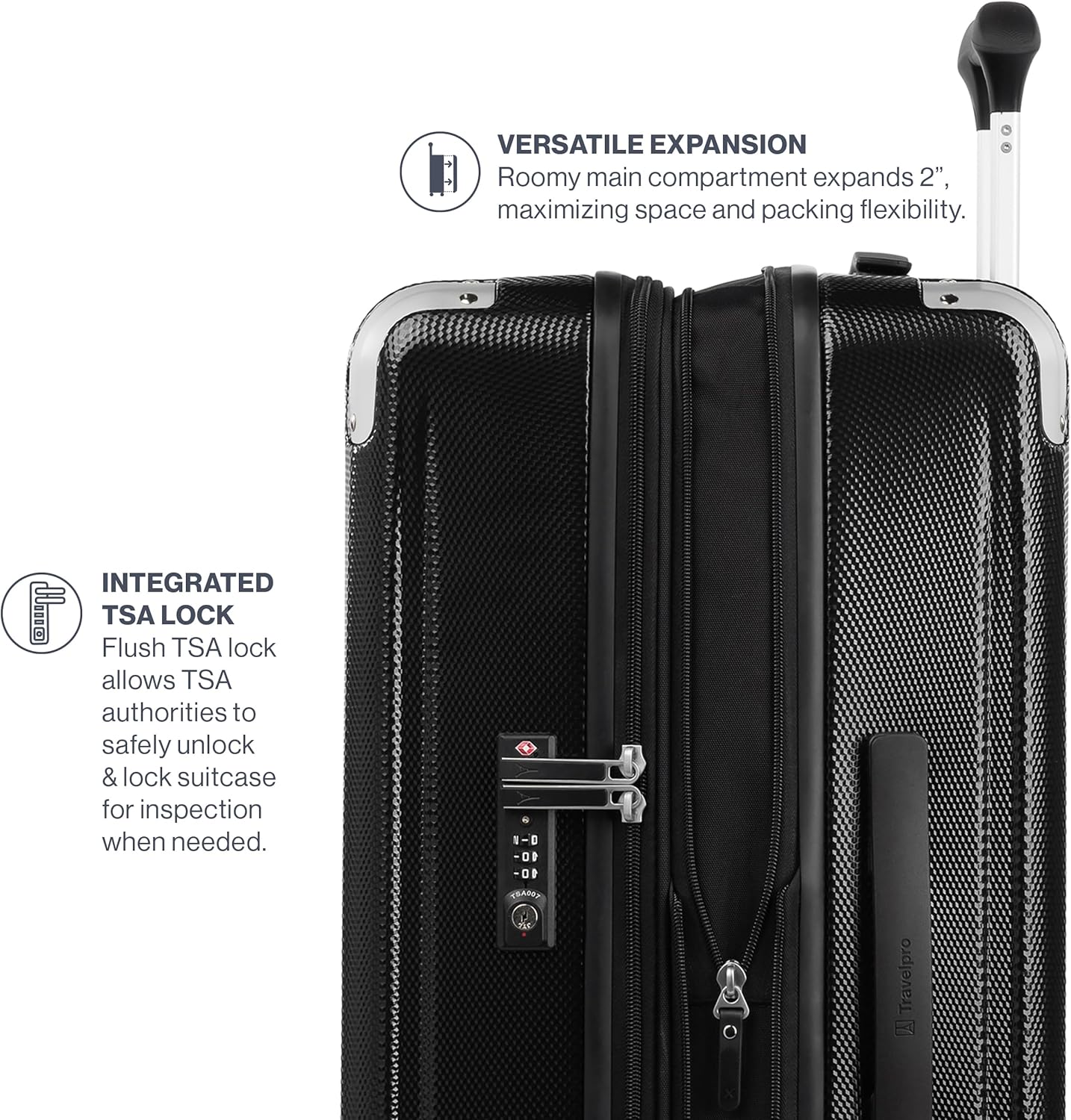 Travelpro Pathways 3 Hardside Expandable Luggage, 8 Spinner Wheels, Lightweight Hard Shell Suitcase, Checked Large 28 Inch, Black Knight
