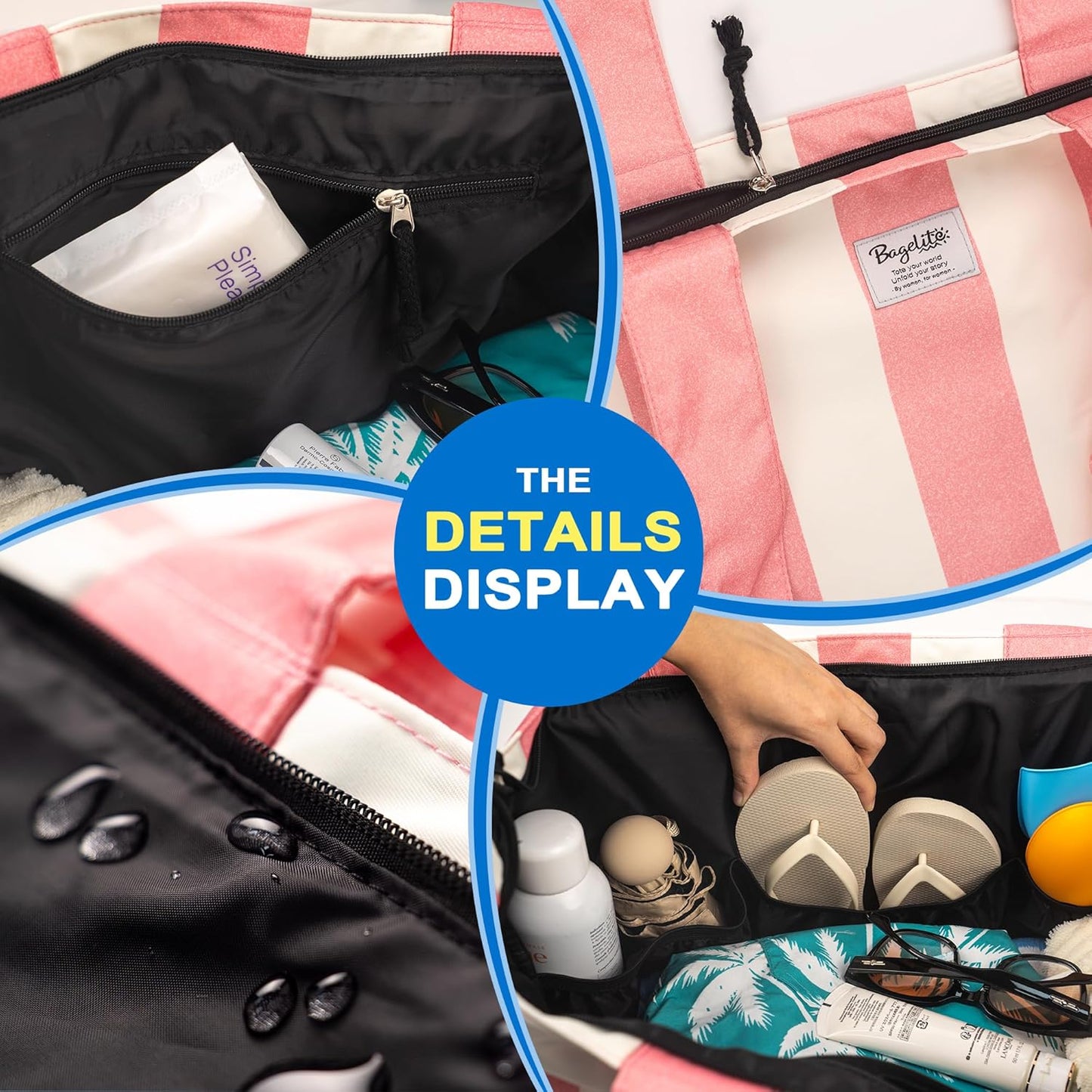 Beach Bags Waterproof Sandproof, XL Large Pool Tote Bag for Women