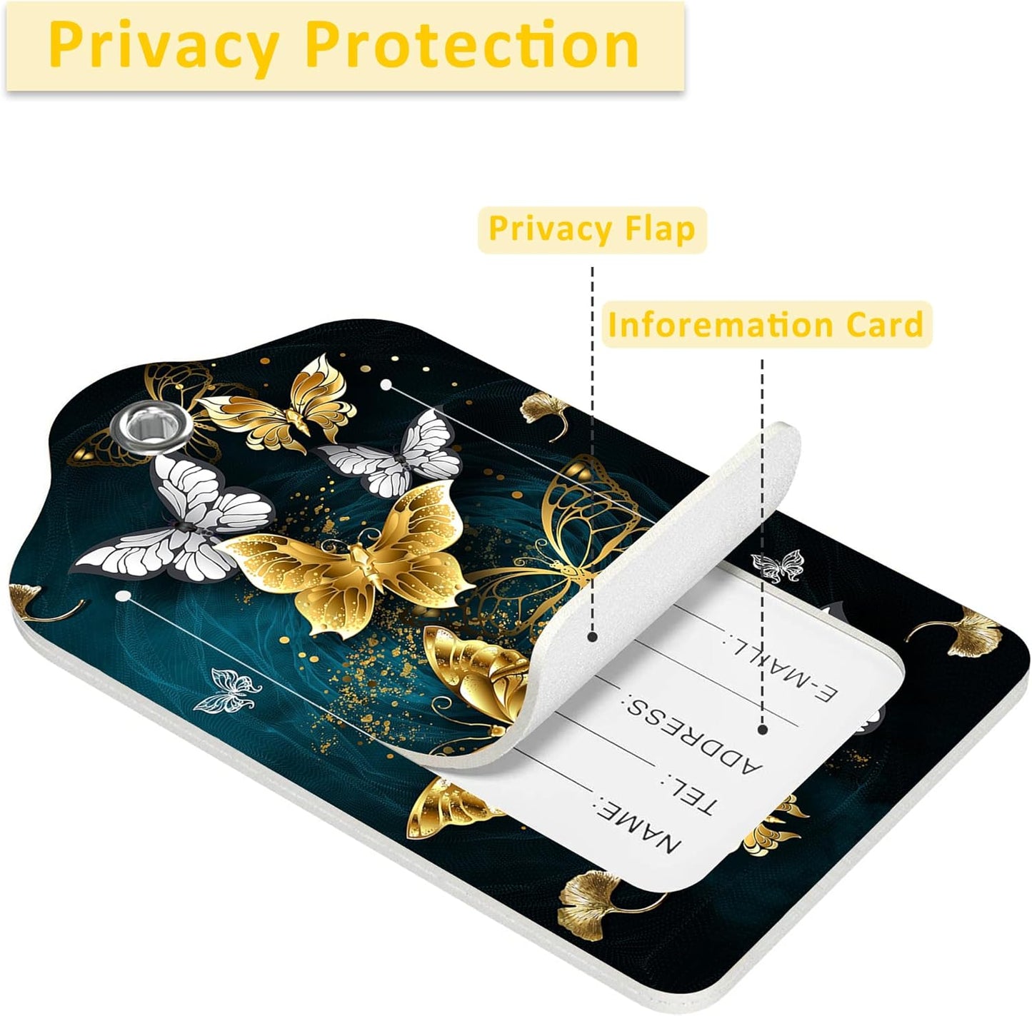 2 Pack Butterflies Luggage Tags for Suitcases,Butterflies in Flight Leather Baggage Suitcases Tag Name ID Label Privacy Cover Travel Bag Tags for Women Men Boys Girls